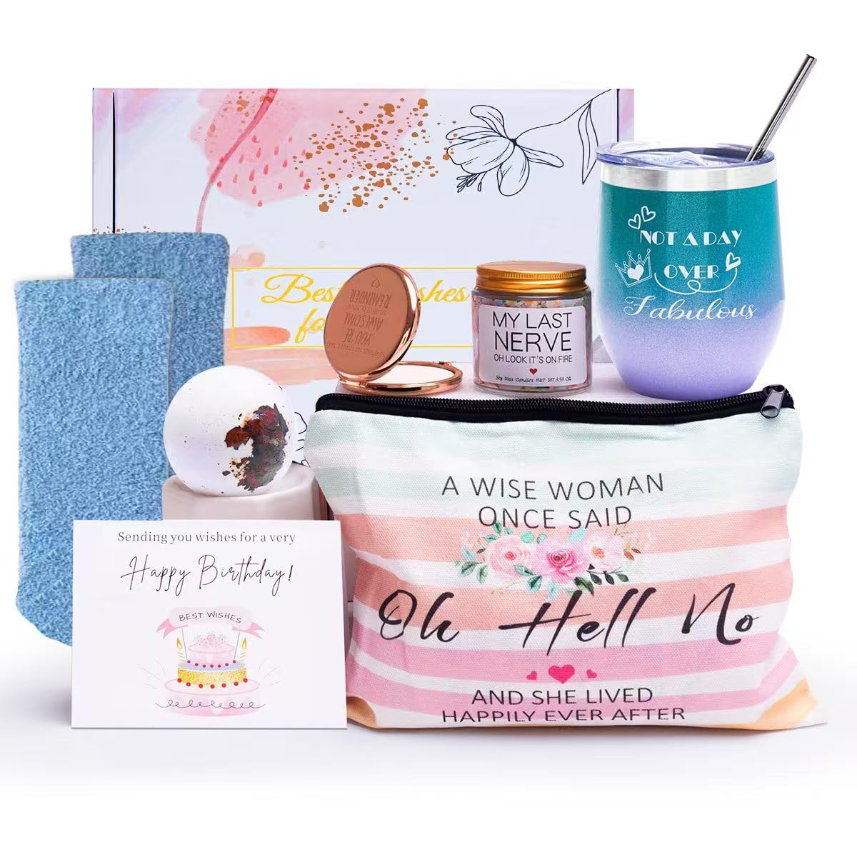 Relaxing Spa Gift Box for Women - Perfect Birthday Gift for Wife, Mom, Sister, Girlfriend, Daughter & Best Friend - Luxury Self-Care Set with Bath Bombs, Candles & More (White) - Ideal for Stress Relief, Pampering & Special Occasions