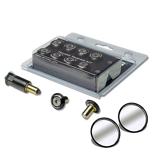 NRG Innovations FW-110BK 10-Piece 20MM Wide Fender Washer Kit with Bolts & Blind Spot Mirror - Black Washers, Silver Bolts & Rivets for Metal - Perfect for Car Accessories, Truck Modifications & Vehicle Maintenance