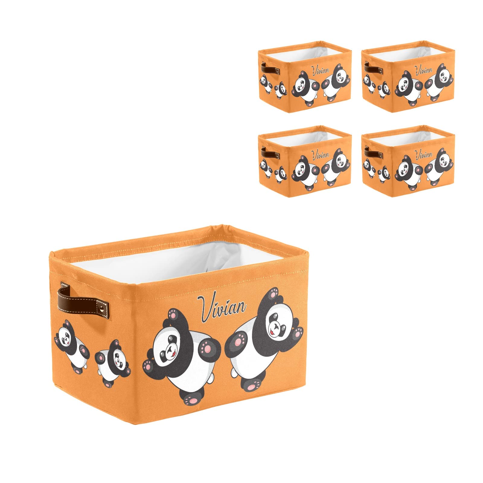 Customized Panda & Orange Print Waterproof Canvas Storage Bins - 4 Pack Organizer Baskets for Office, Bathroom, Nursery & Home Decor - Durable Multi-Purpose Storage Solution for Toys, Towels & Essentials
