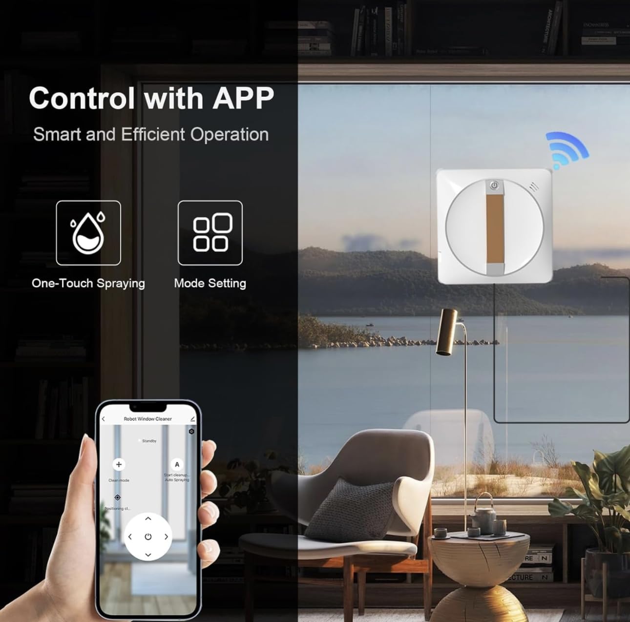 Smart Window Cleaning Robot Vacuum - Modern Design with 4 Extra Cloth Mops, Remote Control & Edge Detection | Magnet Window Cleaner Tool for Indoor & Outdoor Use | Perfect for High-Rise Windows, Glass Doors, and Skylights