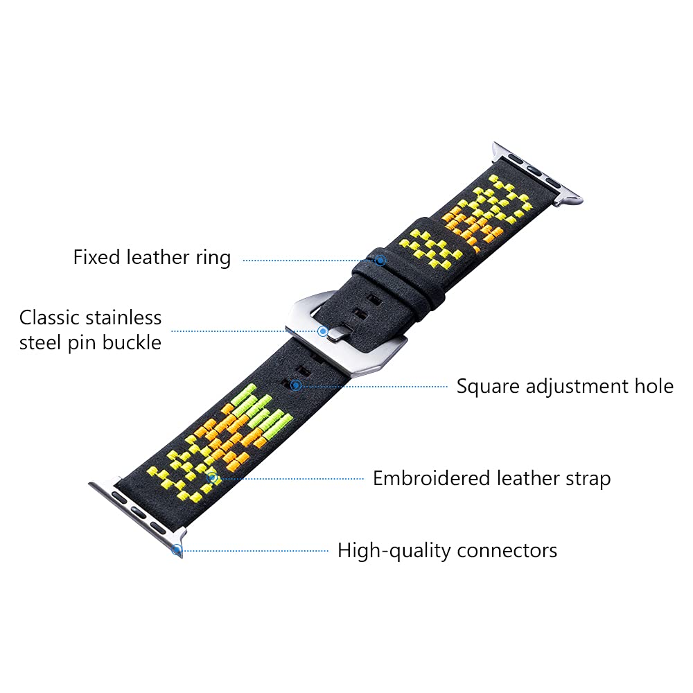 Genuine Leather Apple Watch Band Compatible with Series SE/6/5/4/3/2/1 - 44mm 42mm 40mm 38mm Replacement Strap for Men & Women - Fashionable & Durable for Workouts, Office & Everyday Wear