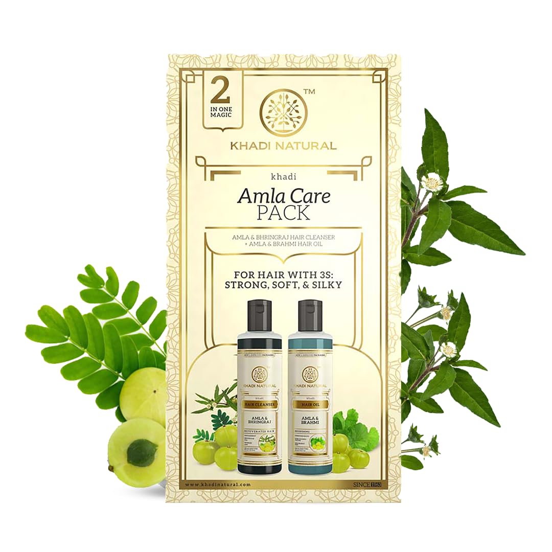 Khadi Natural Amla & Bhringraj Hair Care Pack - Anti-Hair Fall Shampoo & Hair Oil Set for All Hair Types (2 x 210ml) | Promotes Hair Growth, Reduces Breakage | Perfect for Daily Hair Care & Scalp Nourishment