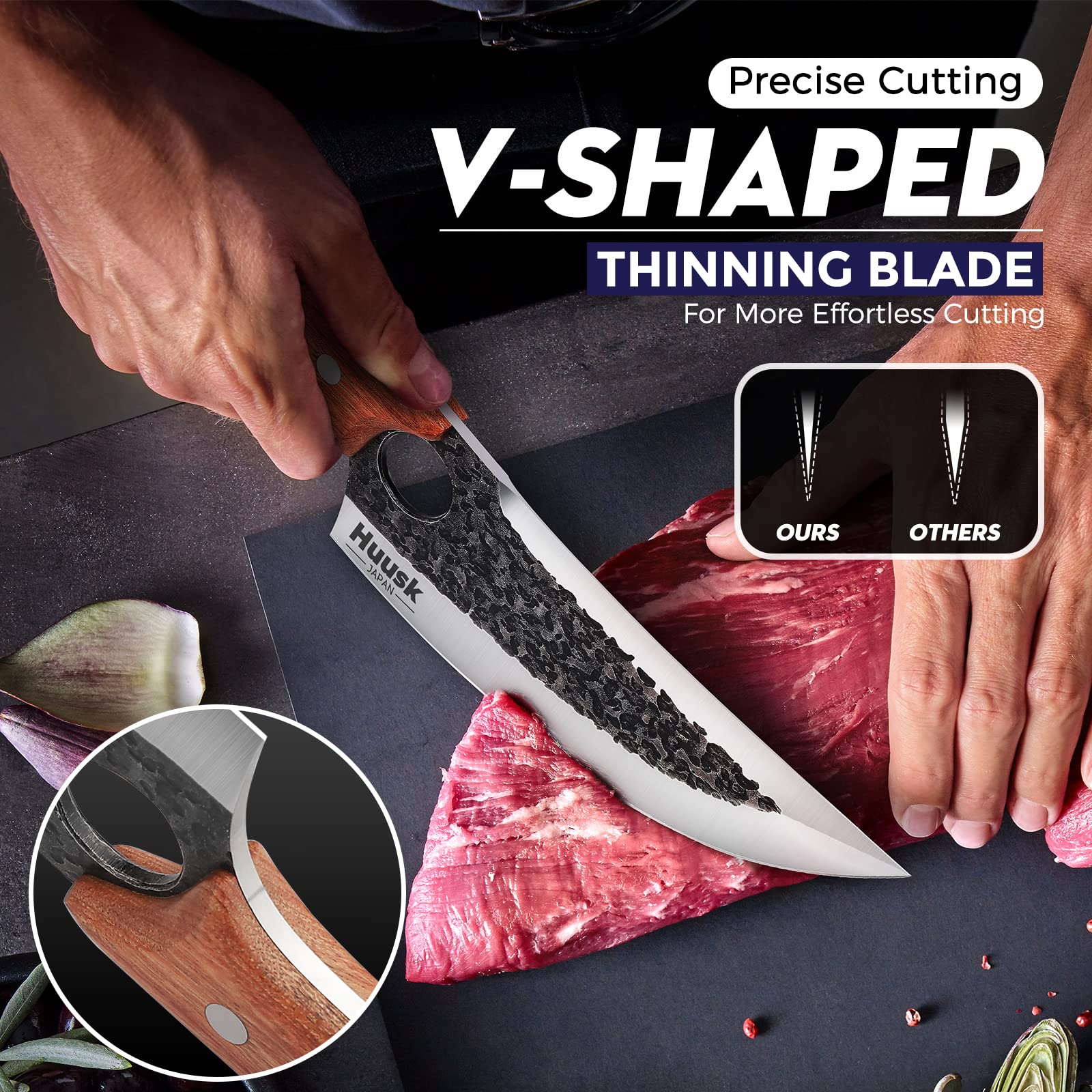Premium Huusk Chef Knife Set - Professional Viking Style Kitchen Knives for Cooking, BBQ & Outdoor Camping | High-Quality Stainless Steel Blades with Ergonomic Handle | Perfect for Home Chefs, Campers & BBQ Enthusiasts