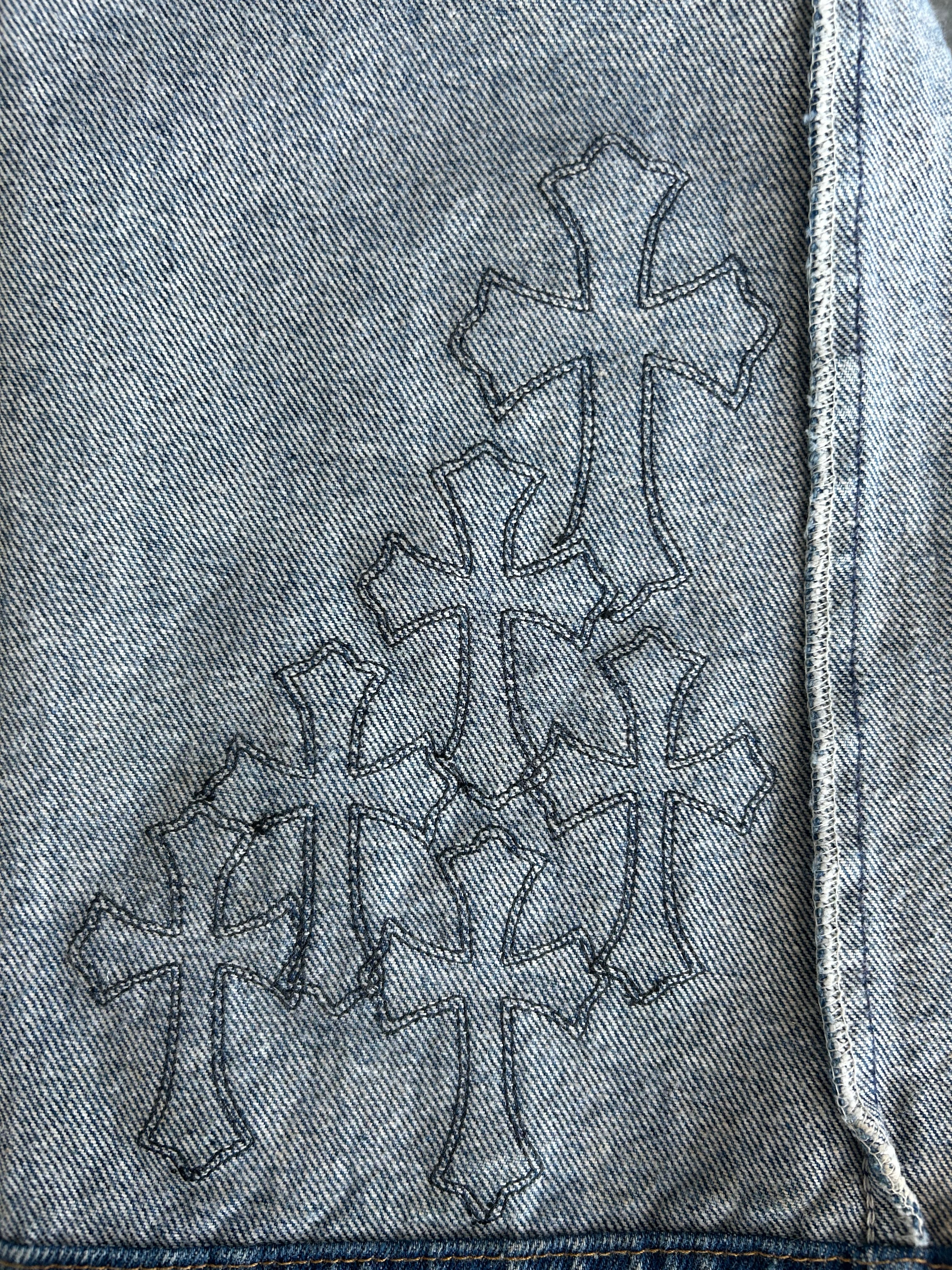 Chrome Hearts x Levi's Blue & Black Cross Patch Denim Jeans for Men - Stylish Vintage Distressed Skinny Jeans - Perfect for Casual Outfits, Streetwear, and Night Out