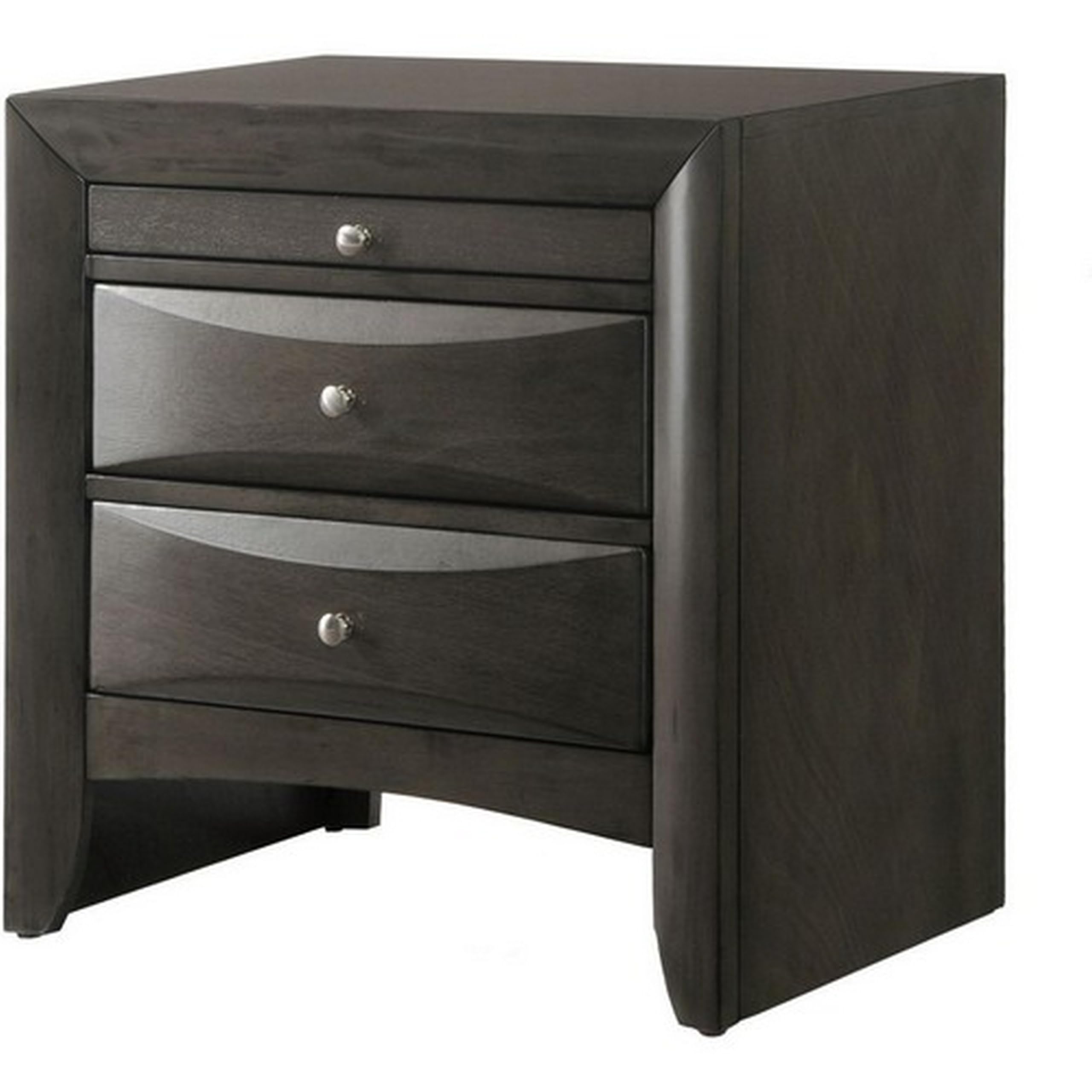 Benjara Wooden Nightstand with 2 Drawers & Pull-Out Tray - Brown Finish Bedside Table for Bedroom, Living Room, or Guest Room Storage