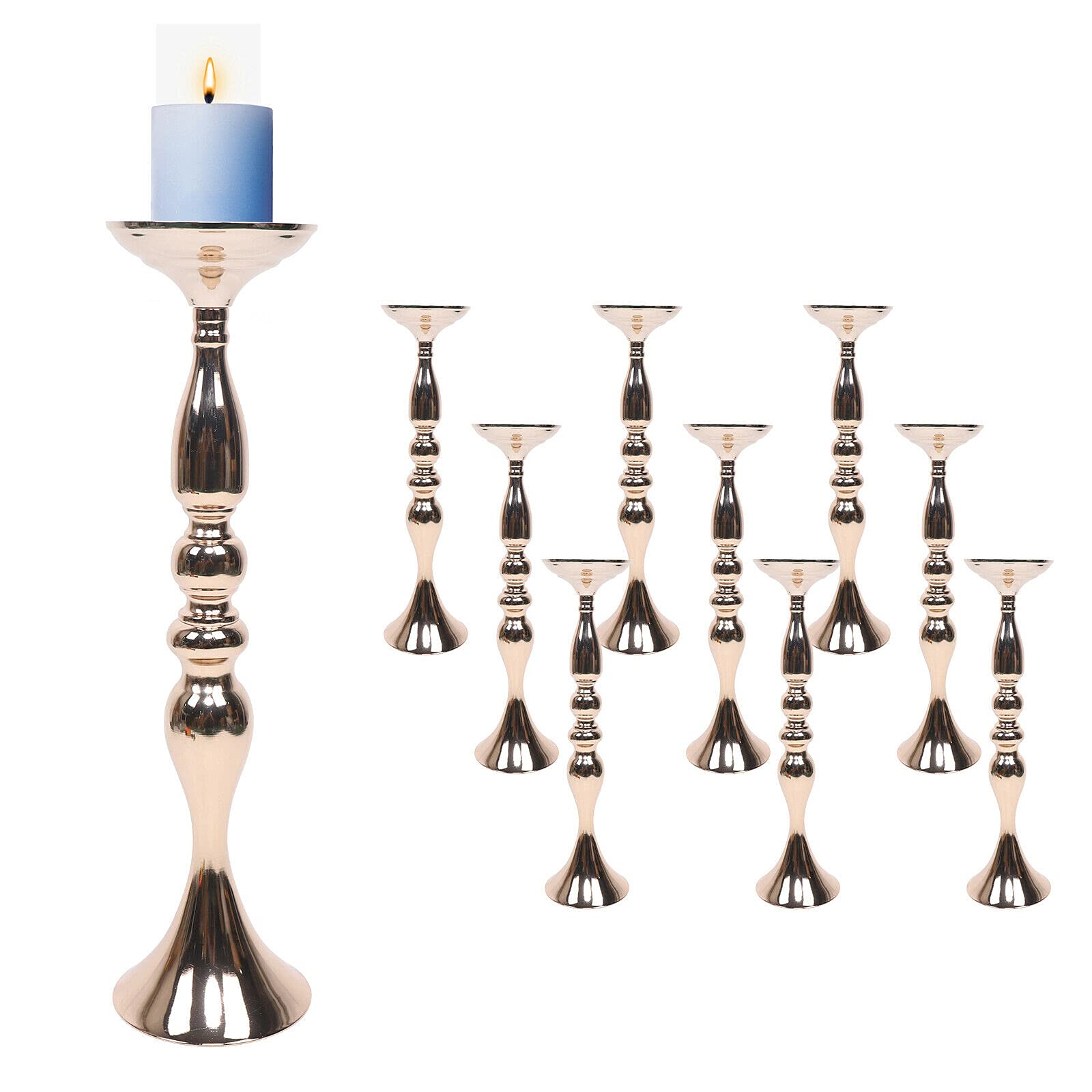 10Pcs Gold Candlestick Holders 20 Inch Tall - Elegant Wedding Candle Holders, Metal Centerpiece for Wedding, Birthday, Party, Restaurant & Hotel Table Decor - Perfect for Floral Arrangements and Romantic Ambiance