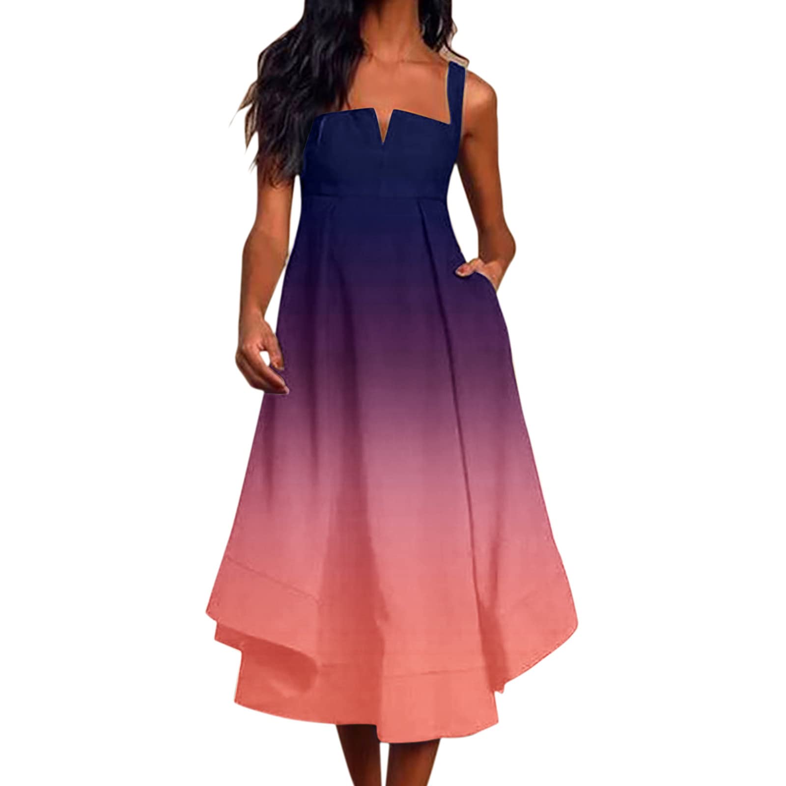 2022 Trendy Women's Summer Gradient Print Midi Evening Dress - Sleeveless Casual Dress for Women - Perfect for Beach Parties, Weddings & Date Nights