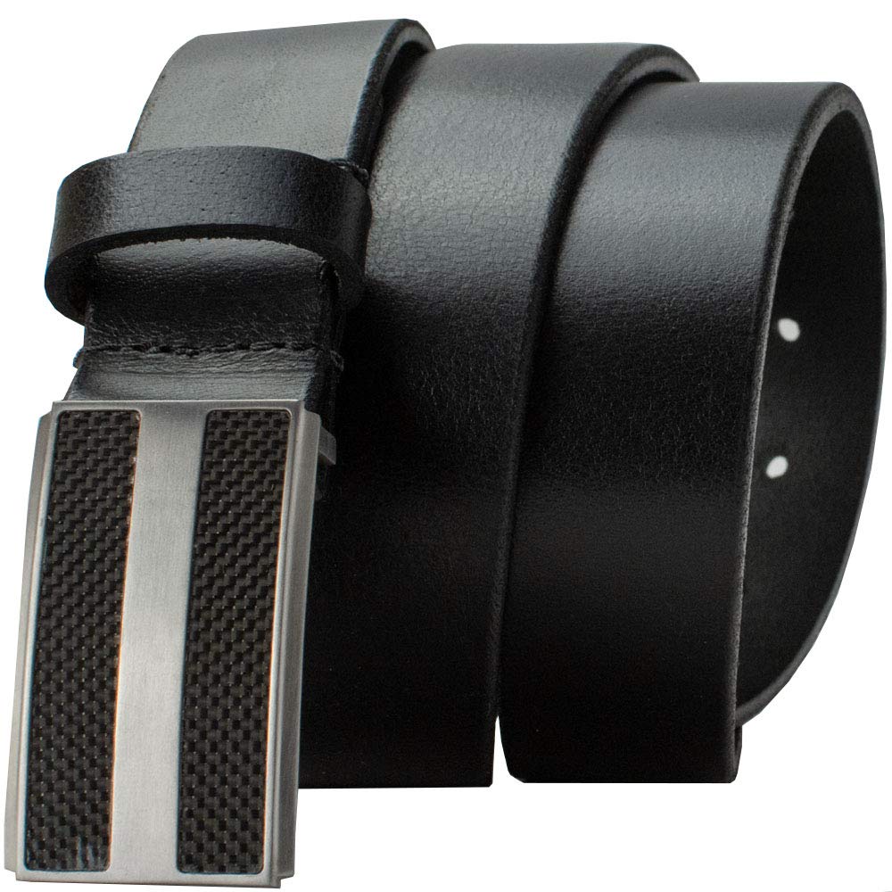 Nickel Free Titanium-Carbon Fiber Black Belt for Men - Hypoallergenic Solid Full Grain Leather Belt with Certified Titanium Buckle - USA Made Durable Dress & Casual Belt for Office, Travel & Everyday Wear
