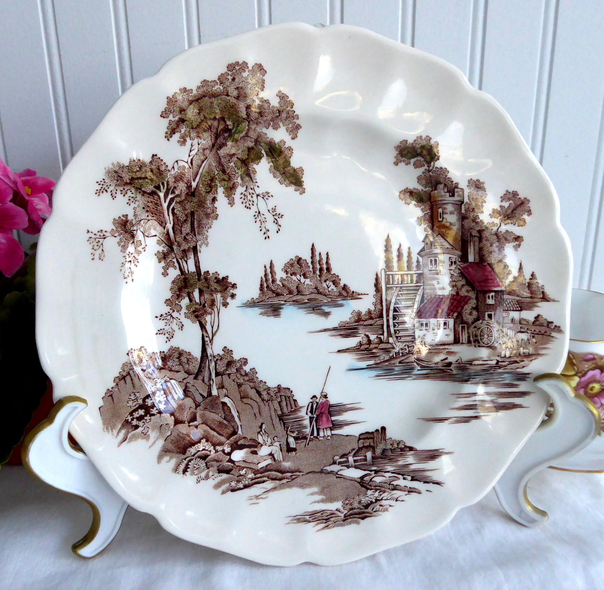 Johnson Brothers The Old Mill Salad Plate - Vintage 1960s English Brown Transferware - Perfect for Farmhouse Dining, Tea Parties & Collectible Display