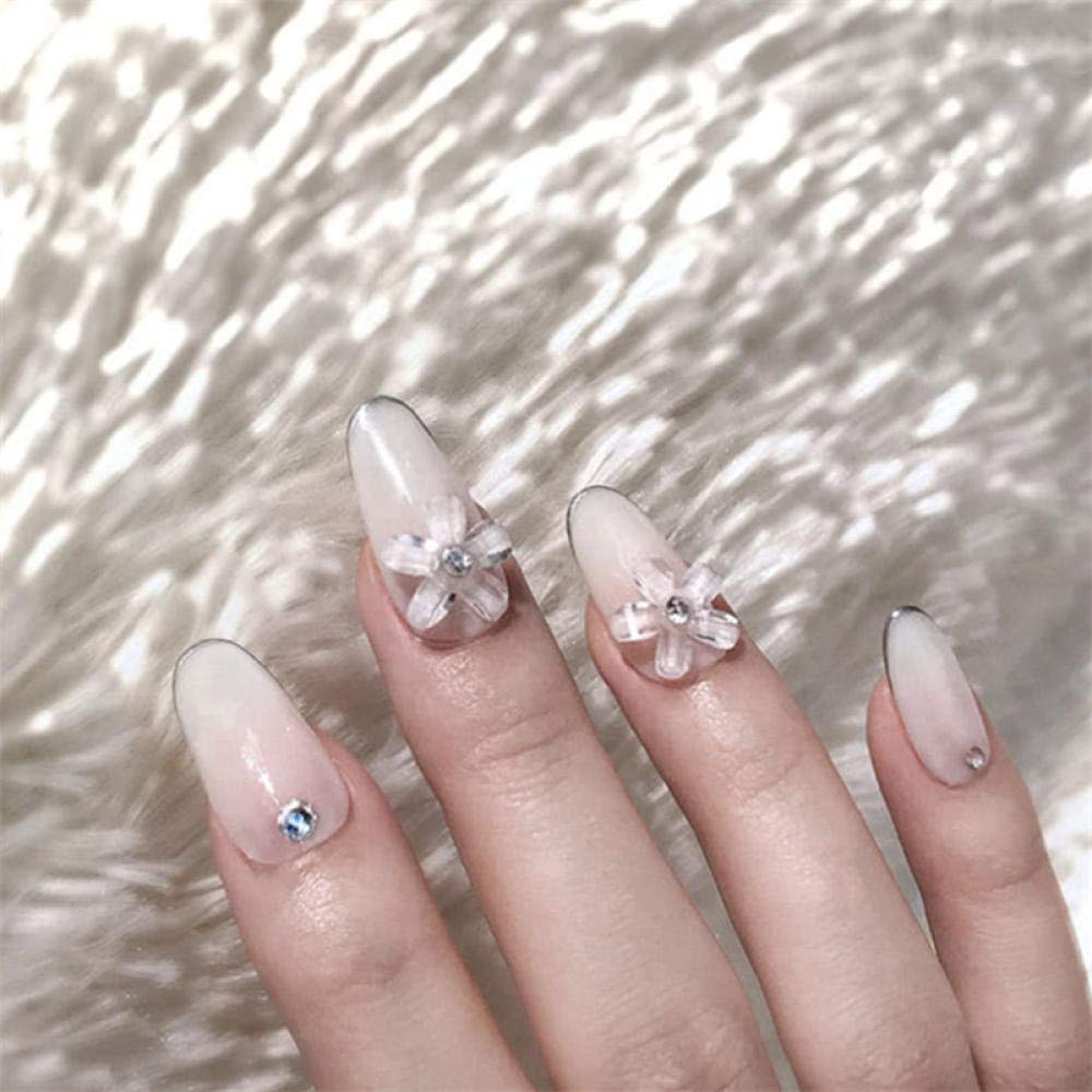 24pcs HUJL False Nails Set - Medium & Long White Press-On Nails with Round Flower Design for Wedding, Bridal, Manicure | Artificial Nail Art Tips for Beauty & Special Occasions