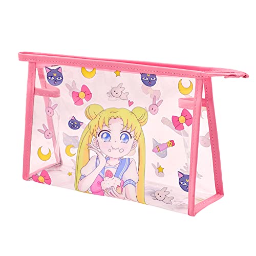 Sailor Moon Clear Waterproof Makeup Bag - Travel Toiletry Cosmetic Pouch with Zipper for Women & Girls | Perfect for Cosmetics, Skincare, and Travel Essentials