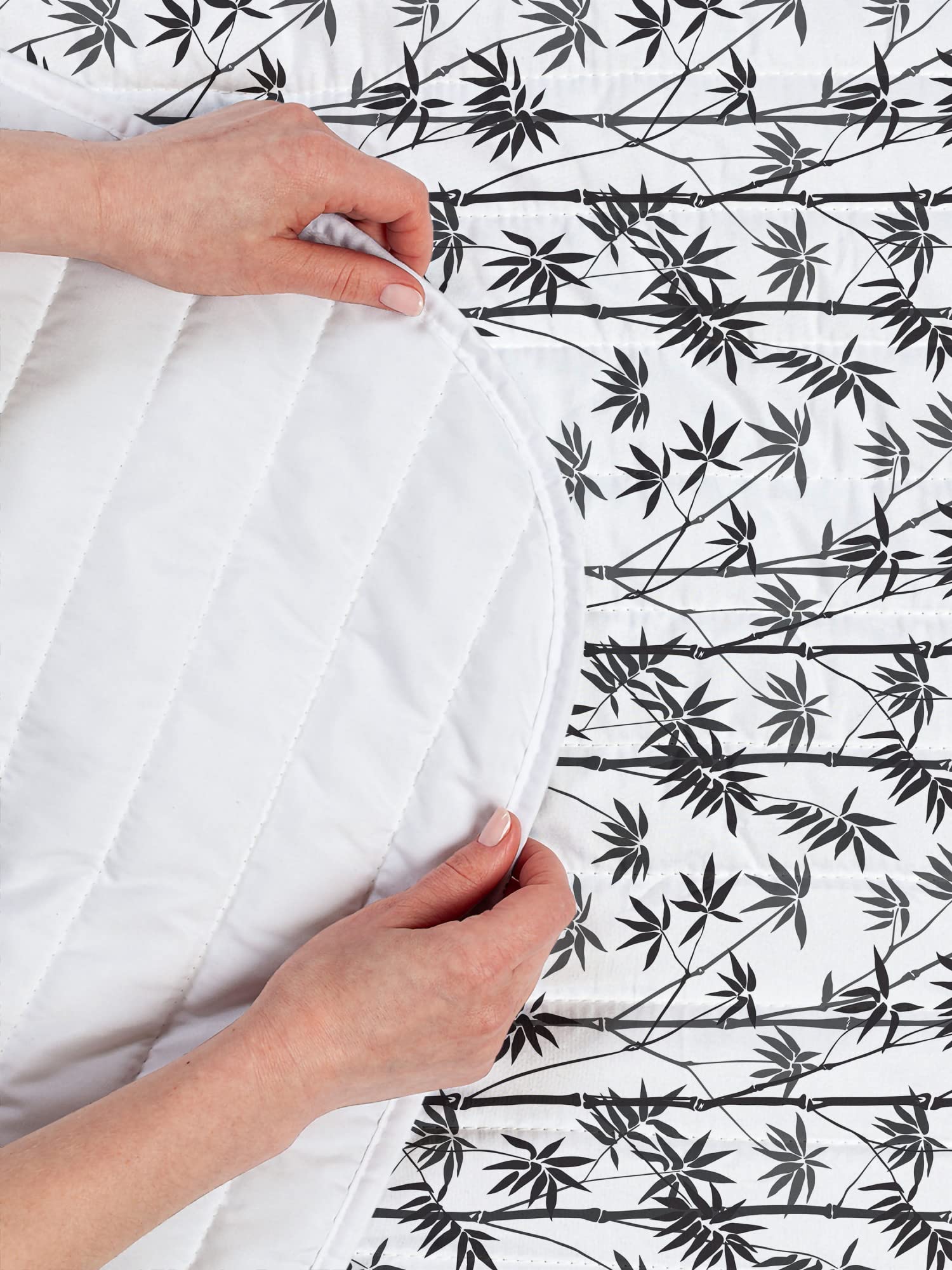 Lunarable Asian Print Microfiber Bedspread Set - Monochrome Exotic Trees Floral Garden Japanese Nature Design, Soft Twin Size Bedding with Pillow Shams & Comforter in White Black Grey | Perfect for Boho Chic, Zen Bedroom Decor & Asian-Inspired Home Styling