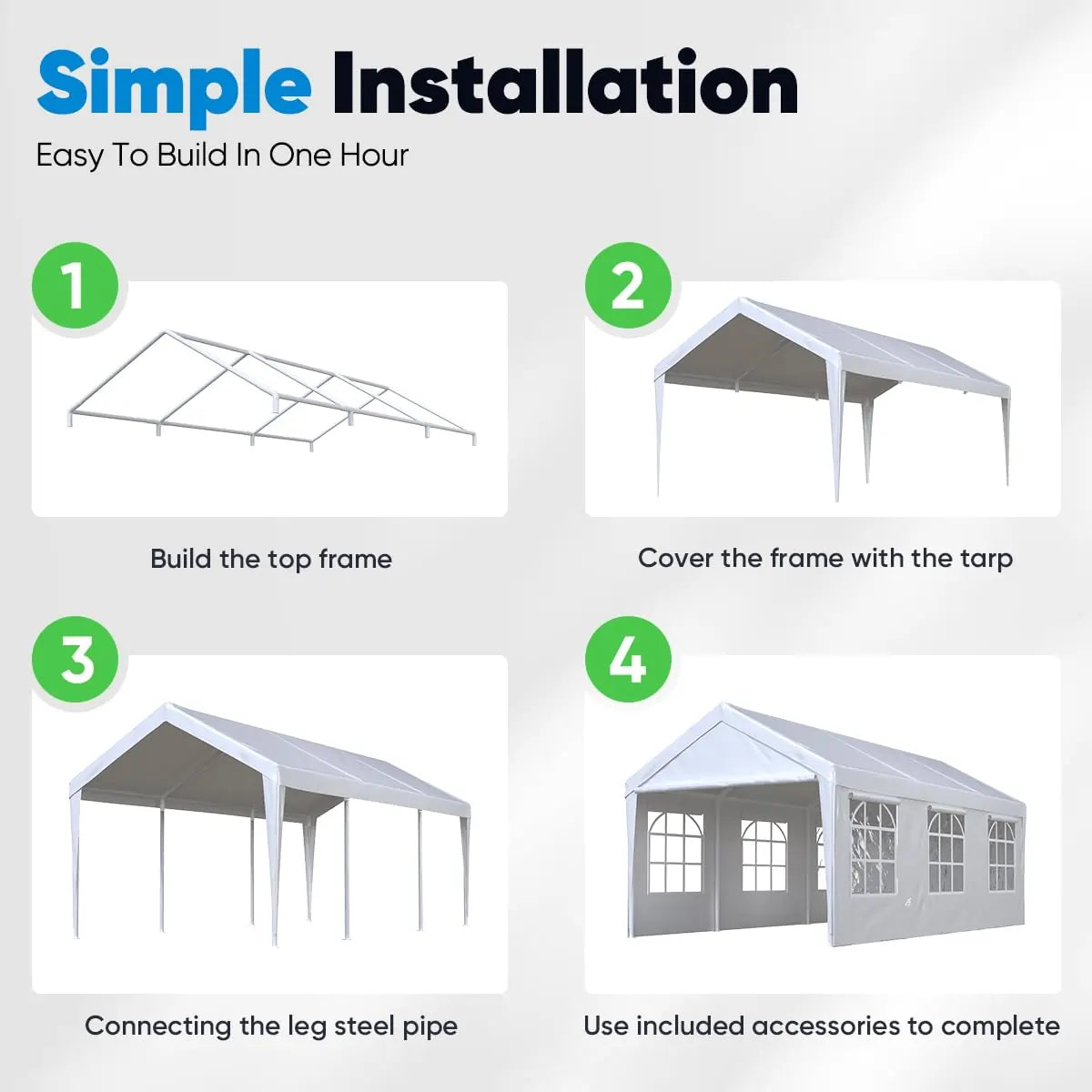 20' x 10' Heavy Duty Car Shelter with Windows - Waterproof UV Resistant Portable Garage for Vehicle Storage, Outdoor Parking, and RV Protection