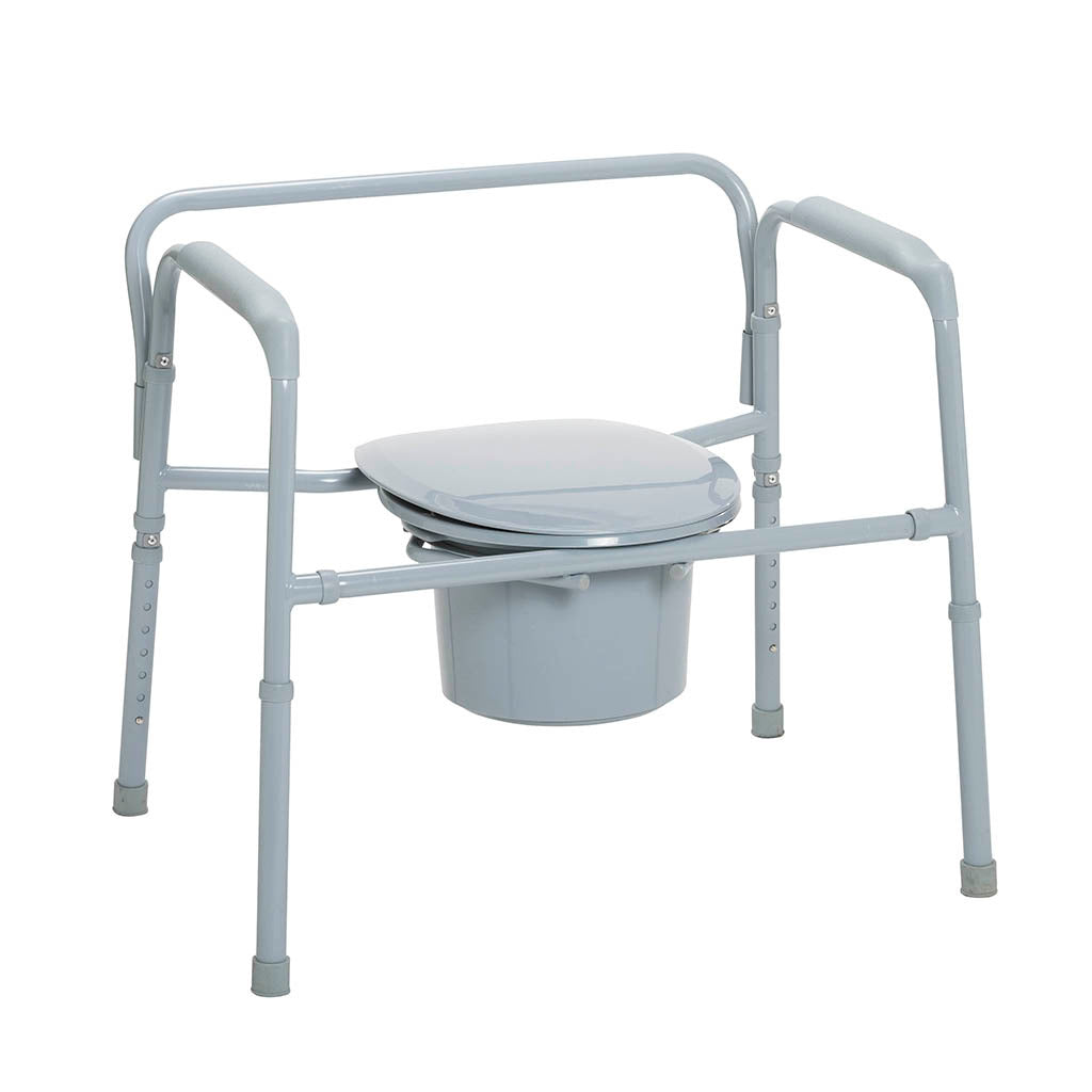 Extra Wide 3-in-1 Commode Toilet Chair with Arms and Back Support - Adjustable Height for Elderly, Disabled & Post-Surgery Use - Home Bathroom Safety Aid for Seniors & Patients