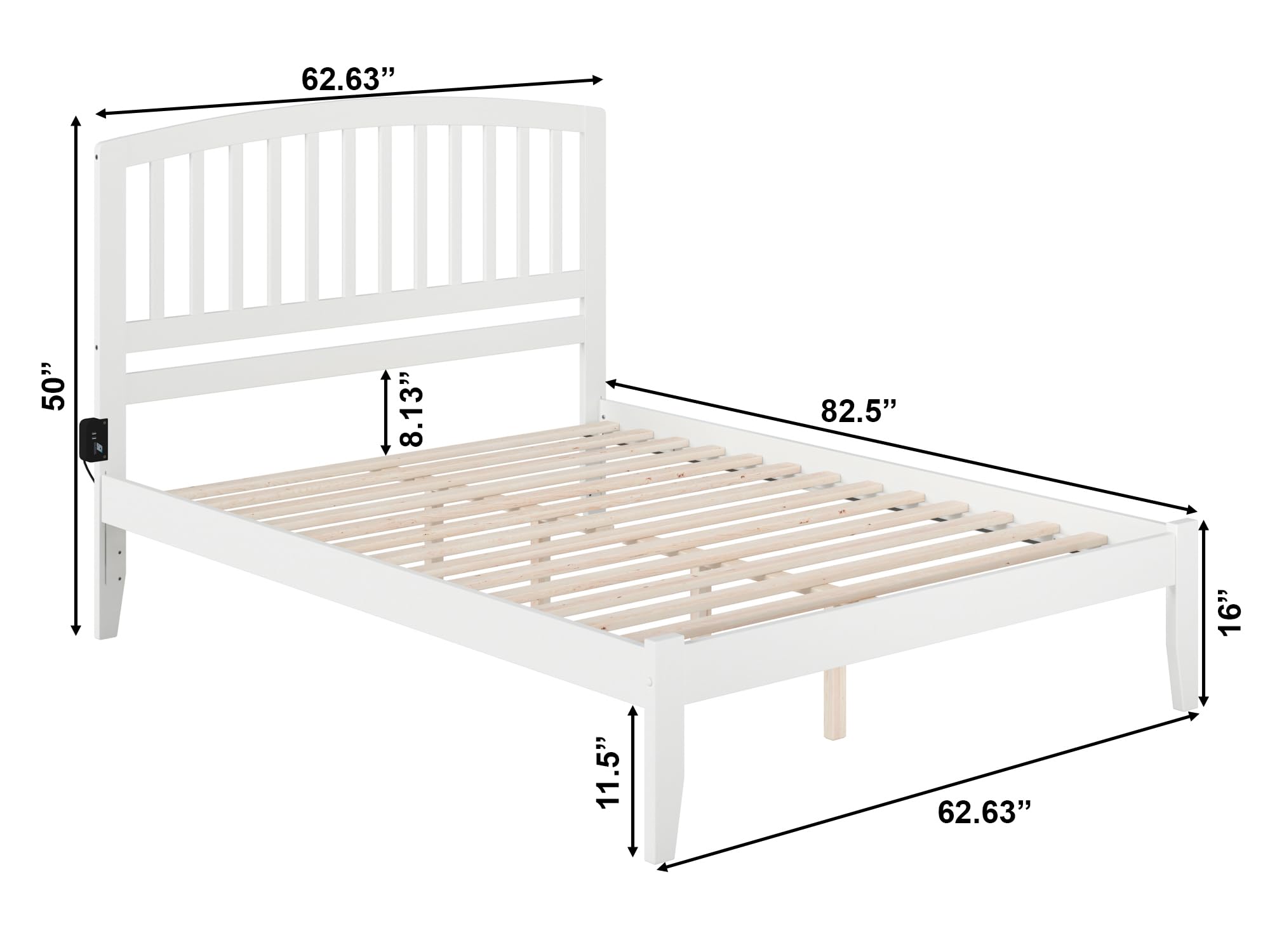 Atlantic Furniture AR8841002 Richmond Queen Size Platform Bed with Open Foot Board - White | Modern Minimalist Bed Frame for Small Spaces & Guest Rooms