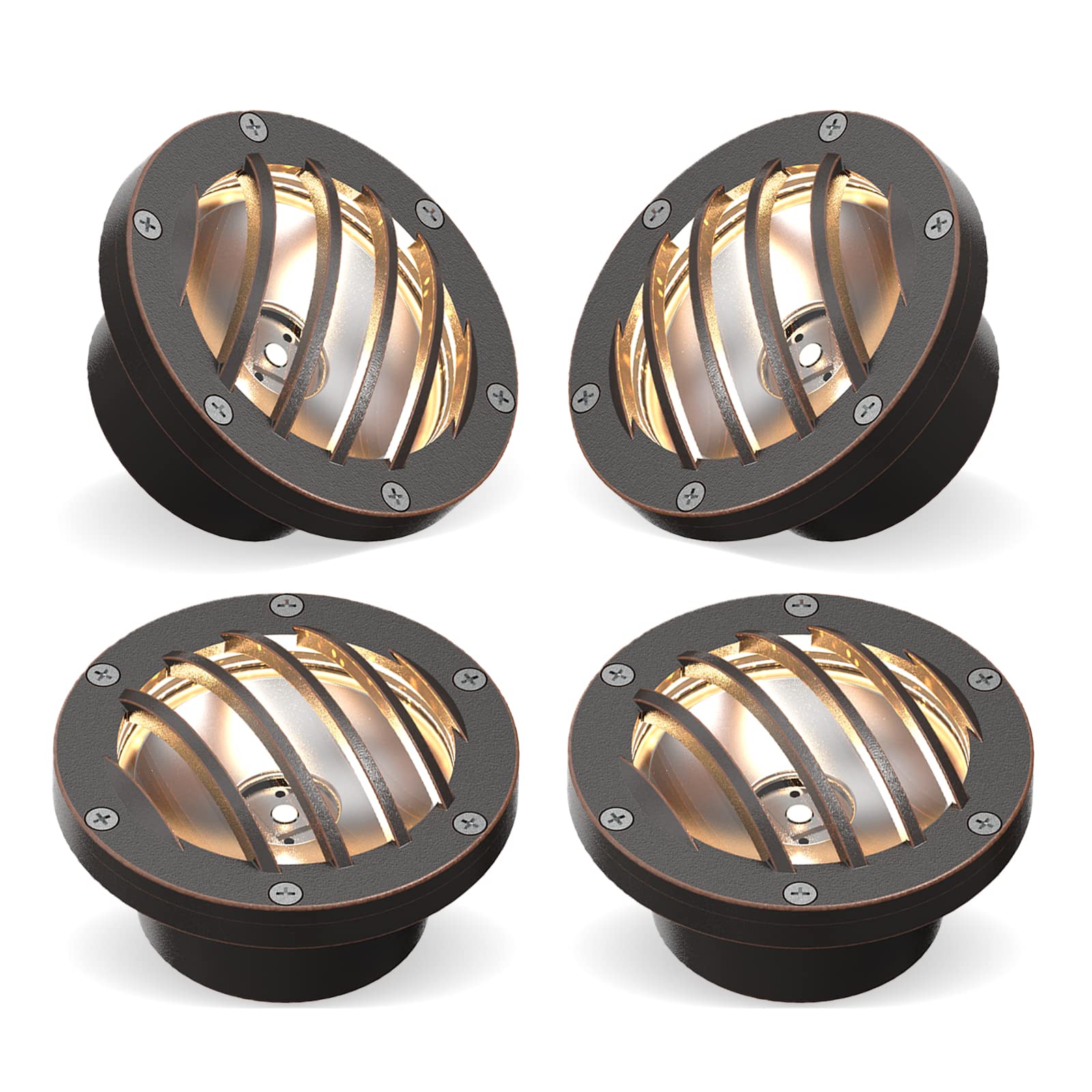 GOODSMANN 4 Pack 4W LED In-Ground Landscape Lights - 12V Low Voltage Pathway Lighting, Warm White Waterproof Well Lights with Connectors, Oil Rubbed Bronze Finish - Perfect for Garden, Driveway, Tree & Outdoor Decoration
