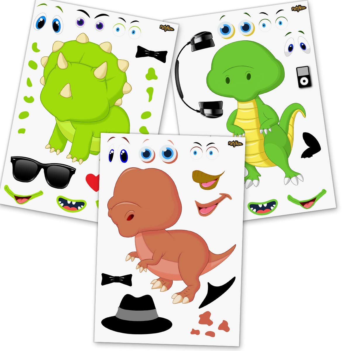 Dinosaur Stickers for Kids - 24-Pack DIY Waterproof Sticker Sheets with Changeable Faces | Fun Wild Dinosaur Party Favors & Classroom Activities | Perfect for Scrapbooking, School Projects & Birthday Party Decorations