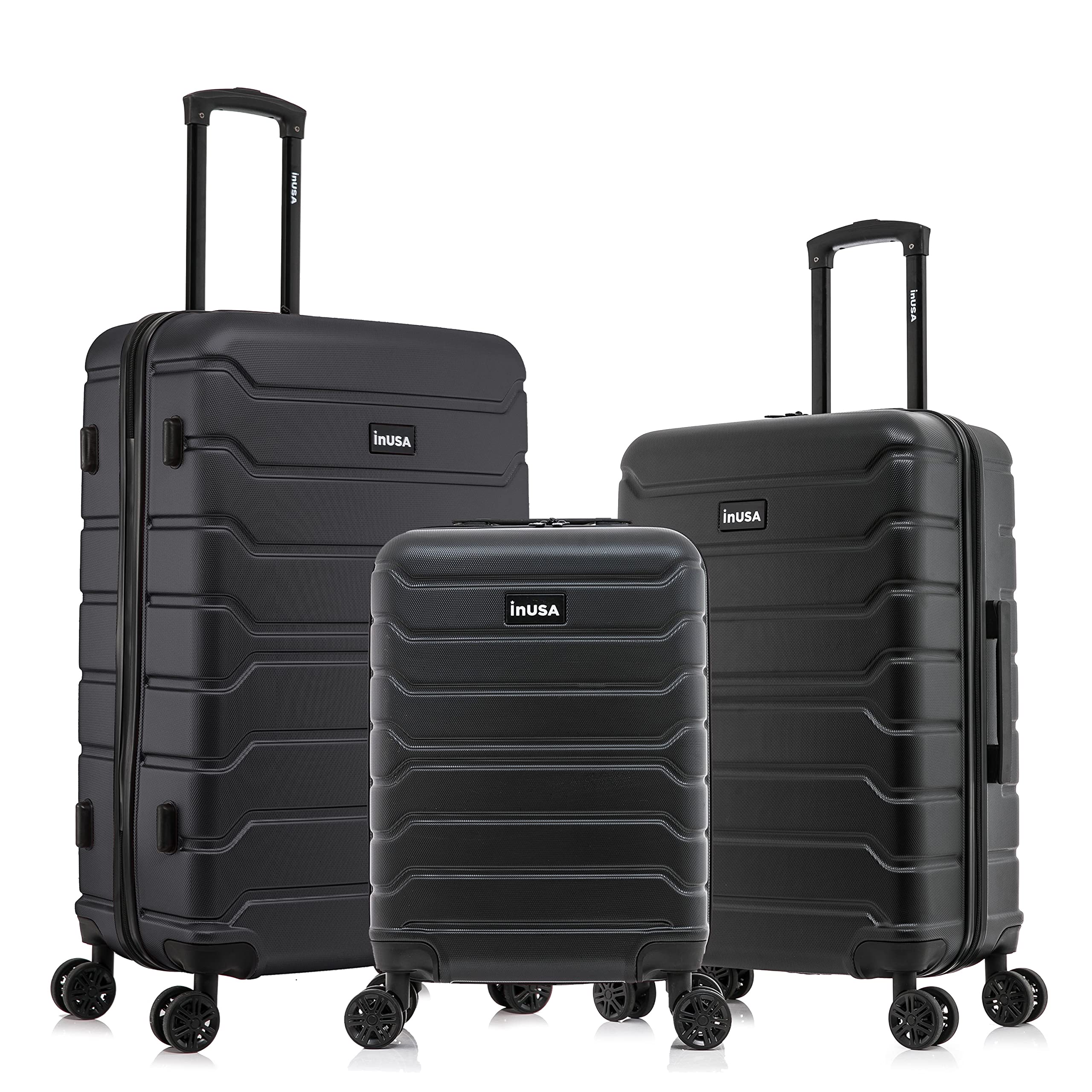 InUSA TREND 3-Piece Spinner Luggage Set - 20in, 24in & 28in Lightweight Hardshell Suitcases with 360° Wheels & Telescopic Handle for Air Travel, Business Trips & Family Vacations | Durable Black Carry-On & Checked Bags