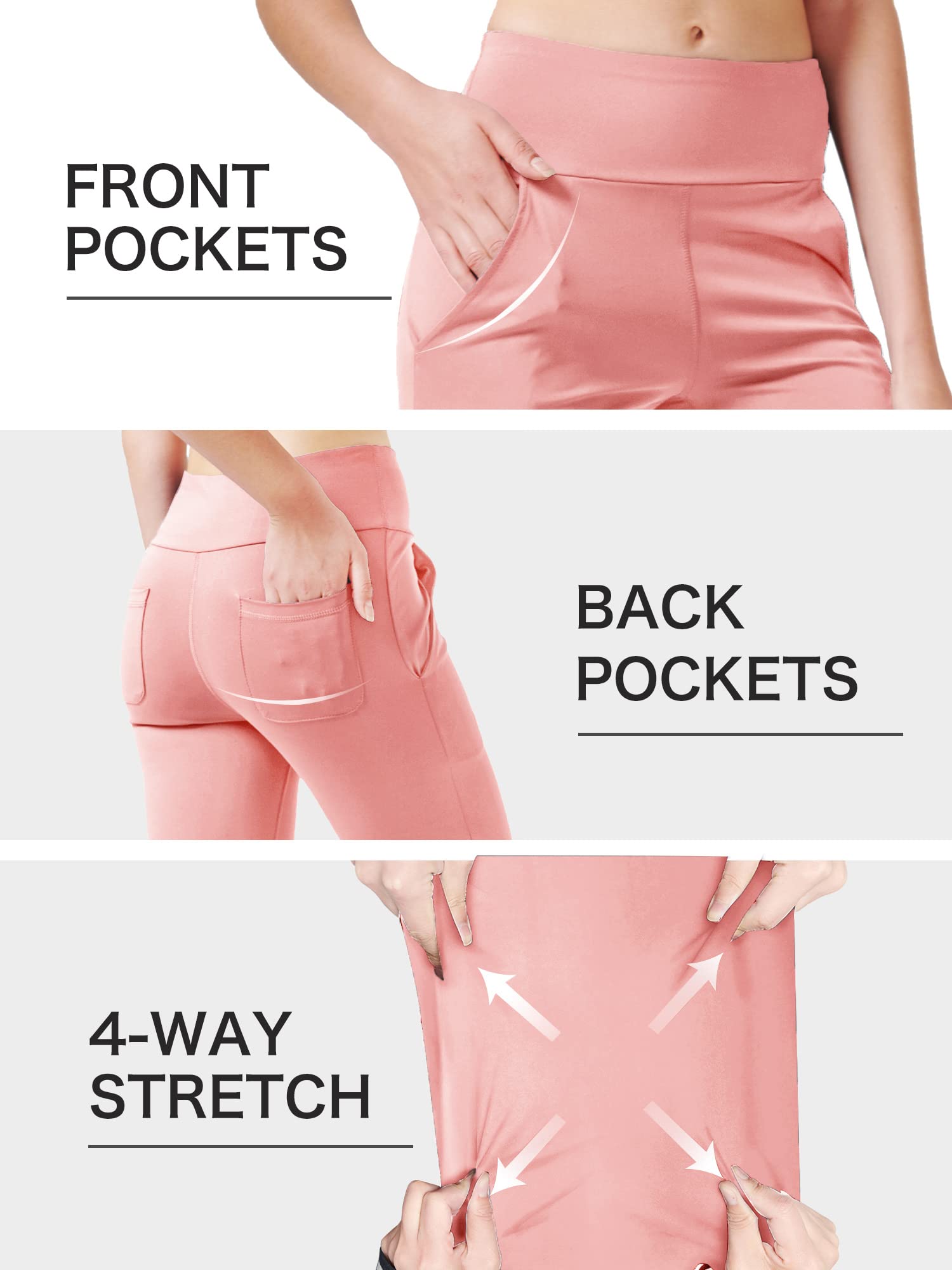 Nuveti Women's High Waisted Bootcut Yoga Pants with 4 Pockets - Tummy Control Workout Pants & Bootleg Dress Pants for Yoga, Gym, Office & Casual Wear