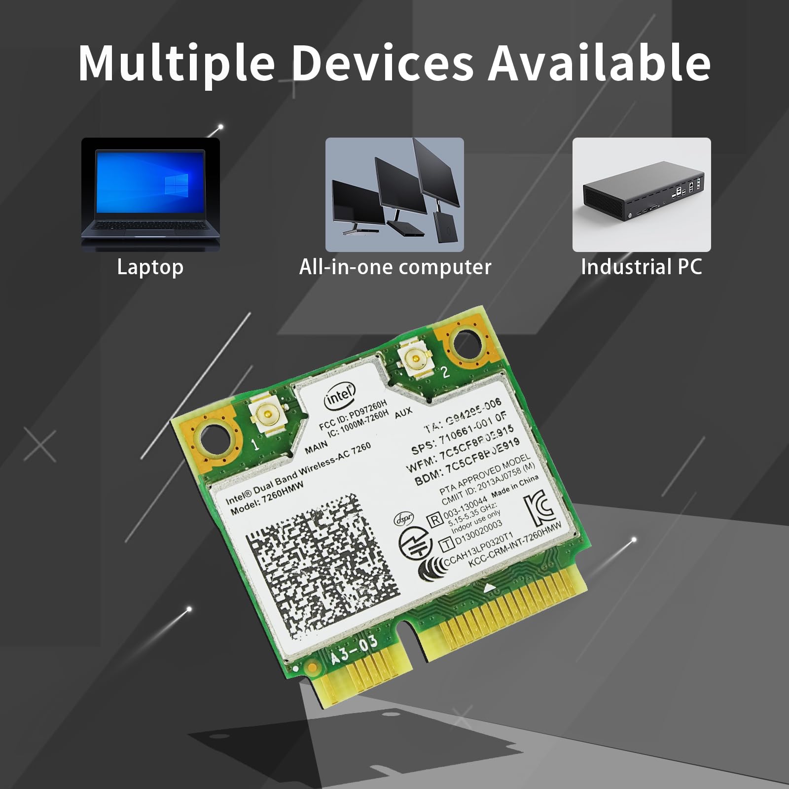 Intel Dual Band Wireless-AC 7260HMW WiFi Card | Mini PCIe Network Adapter | Bluetooth 4.2 | 802.11ac | 2x2 MIMO | Compatible with Windows 10/8/7 | Perfect for Gaming, Streaming & Home Office Use