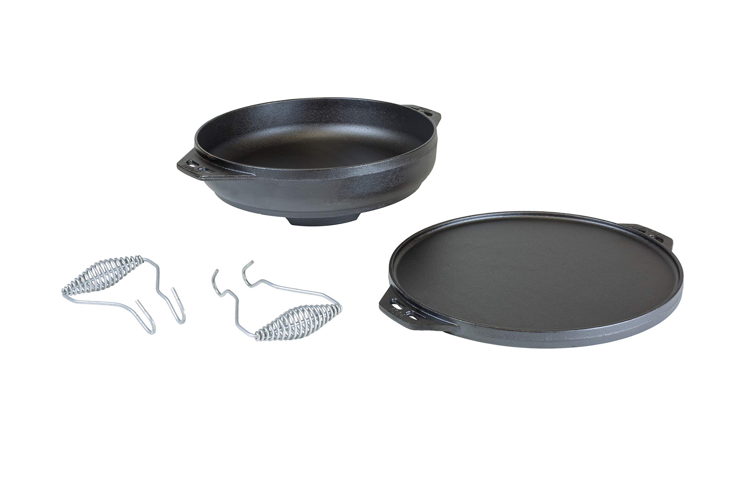 Lodge Cast Iron Cook-It-All Kit - 5-Piece Cast Iron Cookware Set with Reversible Grill/Griddle (14 Inch), 6.8 Quart Dutch Oven/Wok, Heavy Duty Handles & Cooking Guide - Perfect for Camping, Outdoor Cooking & Home Kitchen Use