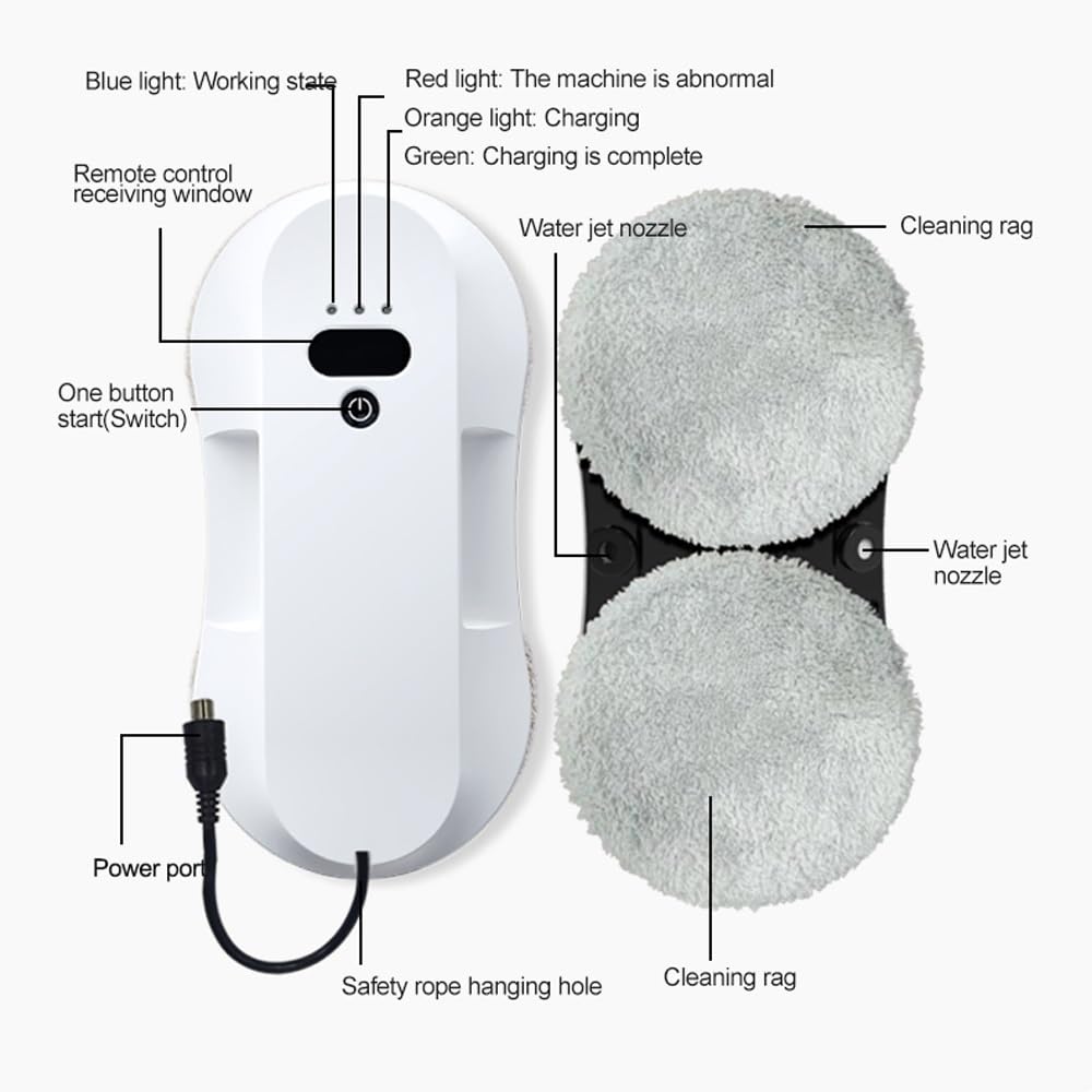 Automatic Window Cleaning Robot with Water Spray & 5200Pa Suction - Smart Electric Window Washer with Remote Control - Perfect for High-Rise Windows, Glass Doors, and Skylights