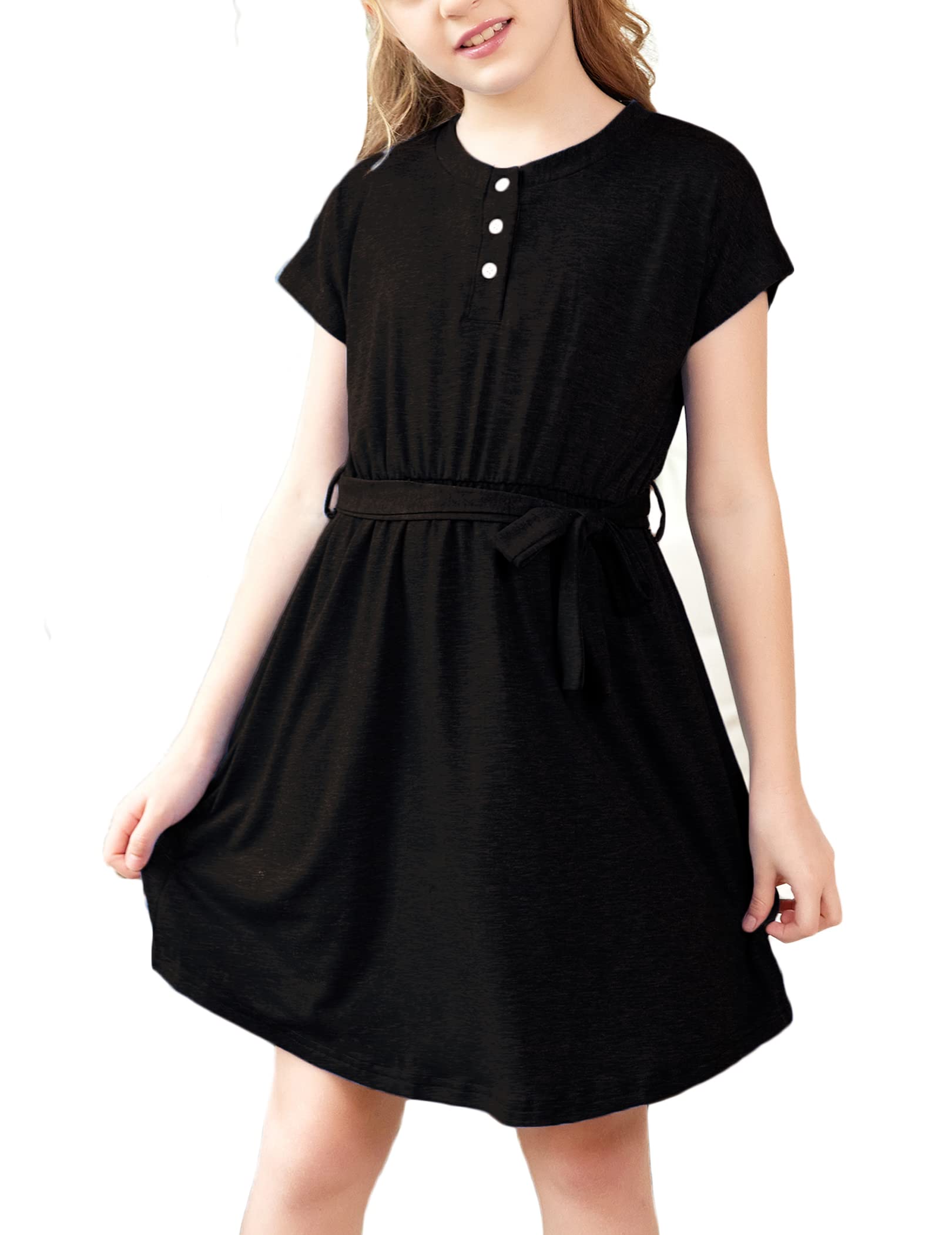 Arshiner Girls Short Sleeve A-Line Midi Dress - Cute Casual Summer Dresses for Kids | Perfect for Playdates, Beach Outings & Birthday Parties