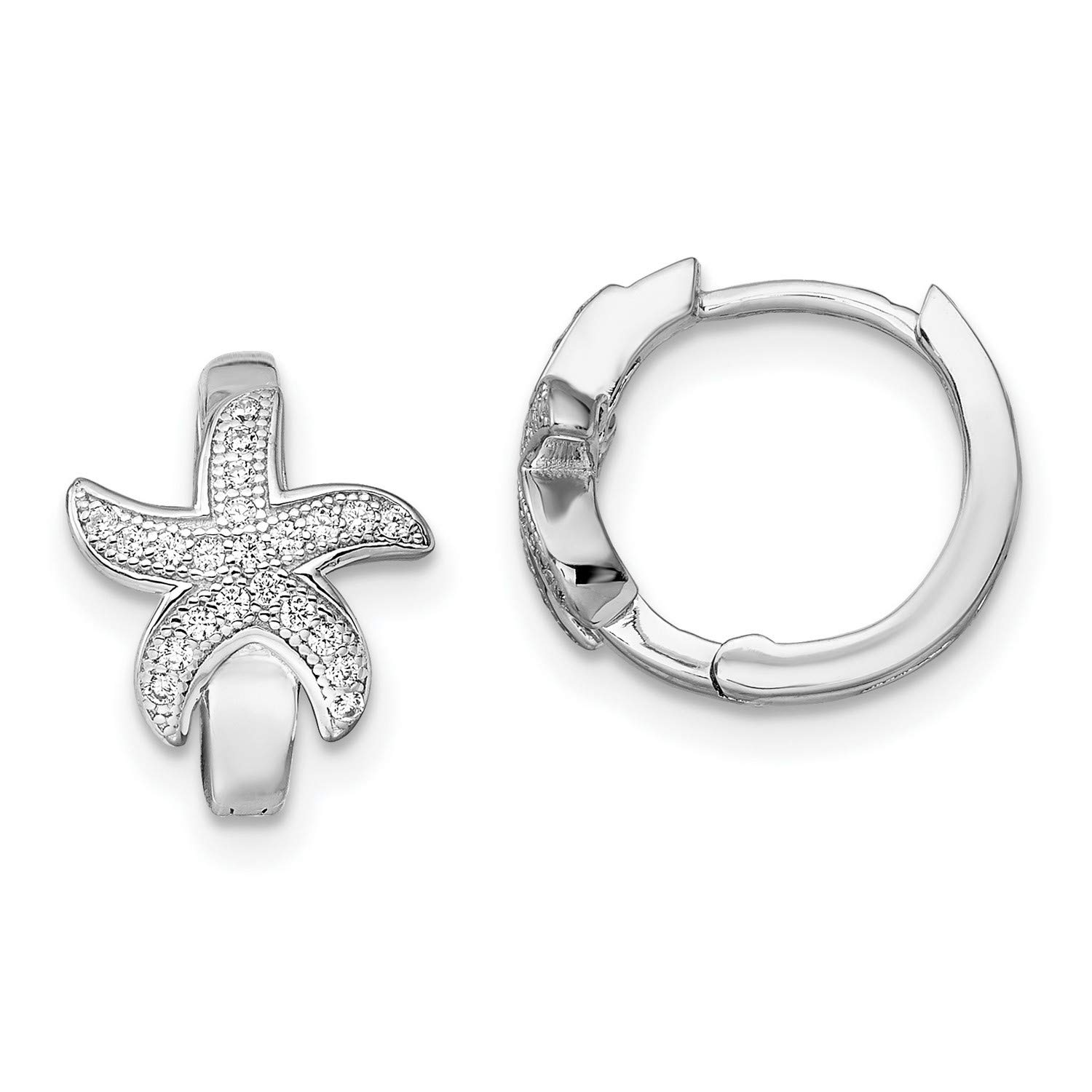 Sterling Silver CZ Brilliant Embers Starfish Hoop Earrings 12x15mm - Elegant Dangle Earrings for Women, Perfect for Beach Vacations, Summer Parties & Gift Giving