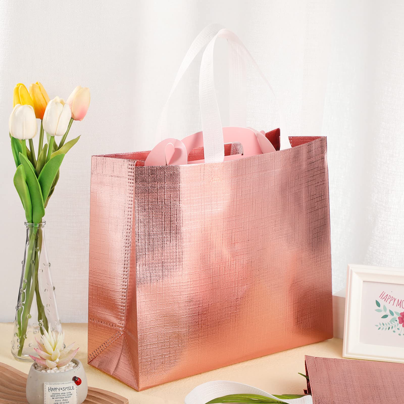 Reginary 72 Pack Reusable Gift Bags with Handles - Glossy Grocery Tote Bags for Wedding, Bridesmaid, Birthday & Christmas - Perfect for Party Favors, Holiday Shopping & Eco-Friendly Gifting
