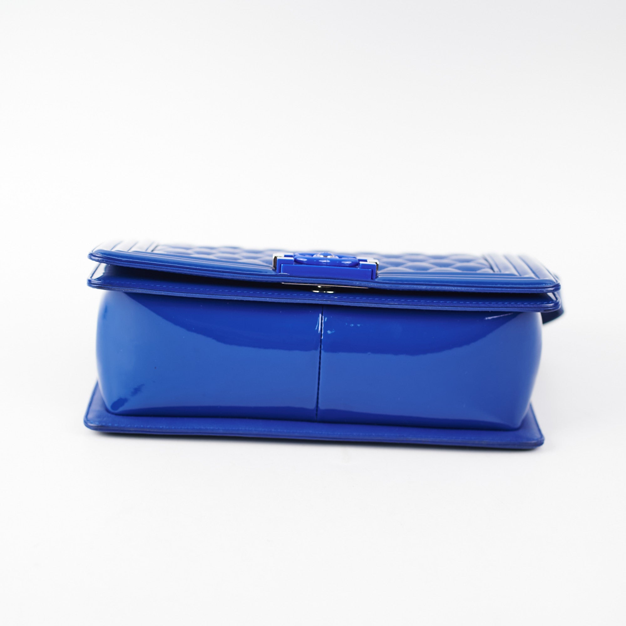 Chanel Old Medium Patent Blue Boy Bag - Luxury Designer Handbag for Women | Perfect for Parties, Dates & Special Occasions