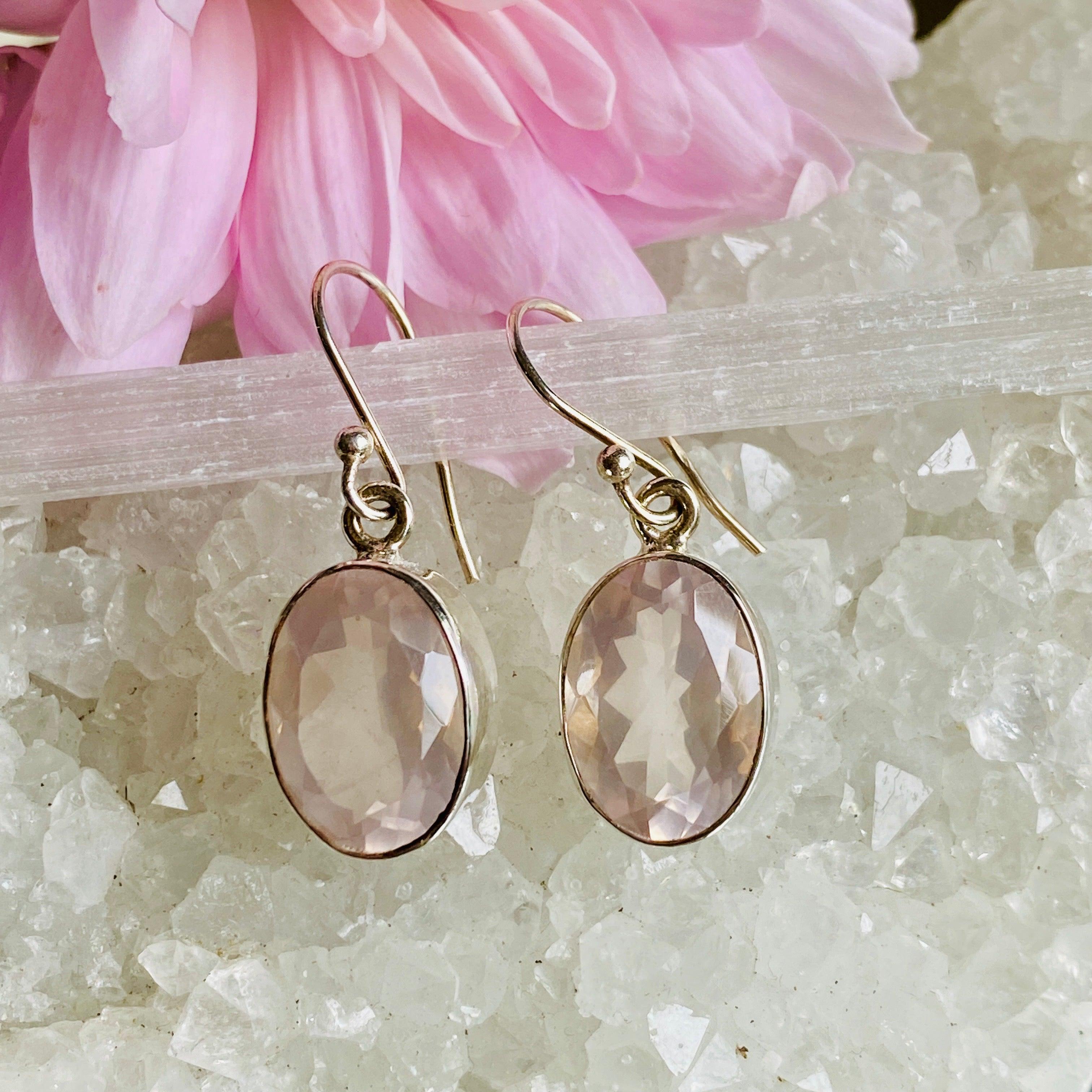 Rose Quartz Faceted Oval Earrings KEGJ792 – Elegant Healing Crystal Jewelry for Women, Perfect for Gifts, Meditation & Everyday Wear