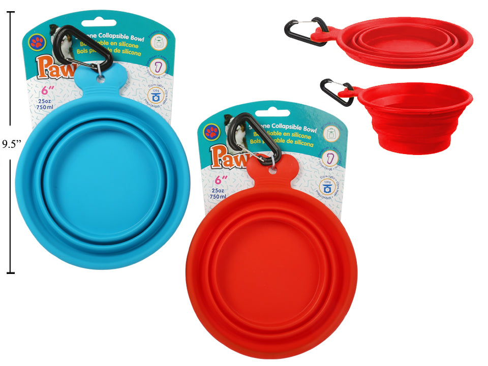 PAWS Collapsible Silicone Pet Bowl - Portable Travel Dog & Cat Food Water Dish for Hiking, Camping, and Outdoor Adventures