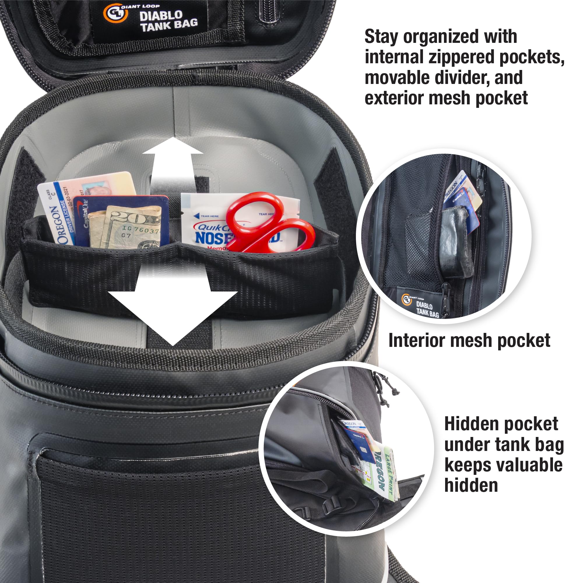 Giant Loop Diablo Black Waterproof Motorcycle Tank Bag - 6L Capacity for Small Items, Fits Dirt Bikes, Adventure & Dual Sport Bikes - Perfect for Off-Road Riding, Commuting & Travel Accessories