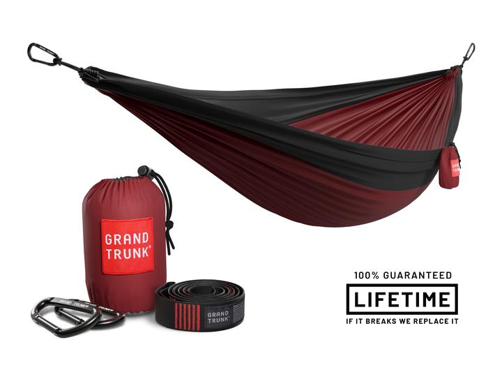 Grand Trunk Double Deluxe Parachute Nylon Hammock with Heavy-Duty Straps - Portable Camping & Backyard Relaxation for 2 Adults