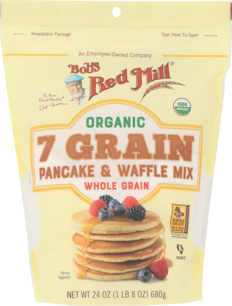 Bob's Red Mill Organic 7 Grain Pancake & Waffle Mix - 2 Pack (48 oz Total) | Multigrain, Non-GMO, Whole Grain Breakfast Mix | Perfect for Family Breakfast, Brunch & Camping Trips