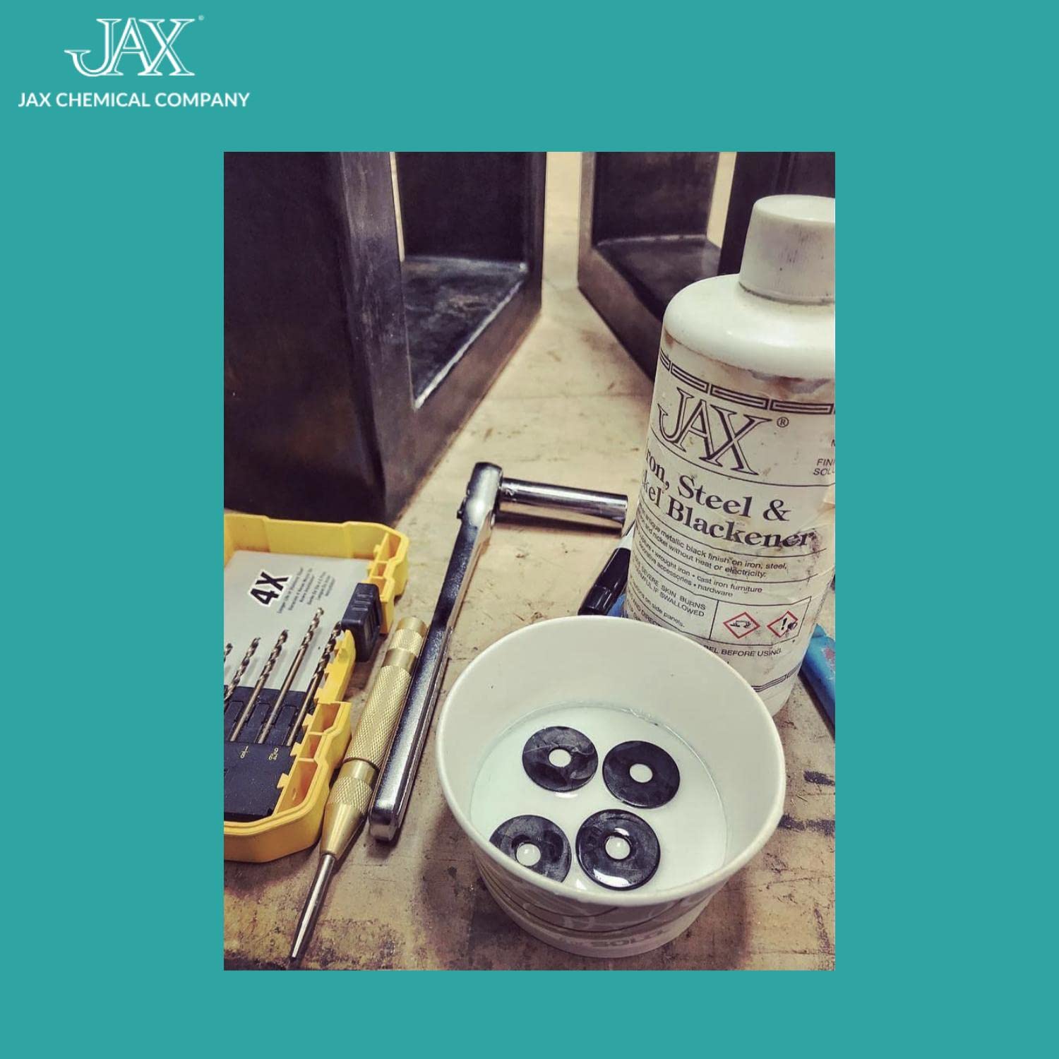 JAX Iron Steel & Nickel Blackener - Metal Finishing Solution for Antique Patina - Cold Chemical Blackening Treatment (2 oz) - Perfect for Knives, Guns, Jewelry & DIY Metal Crafts