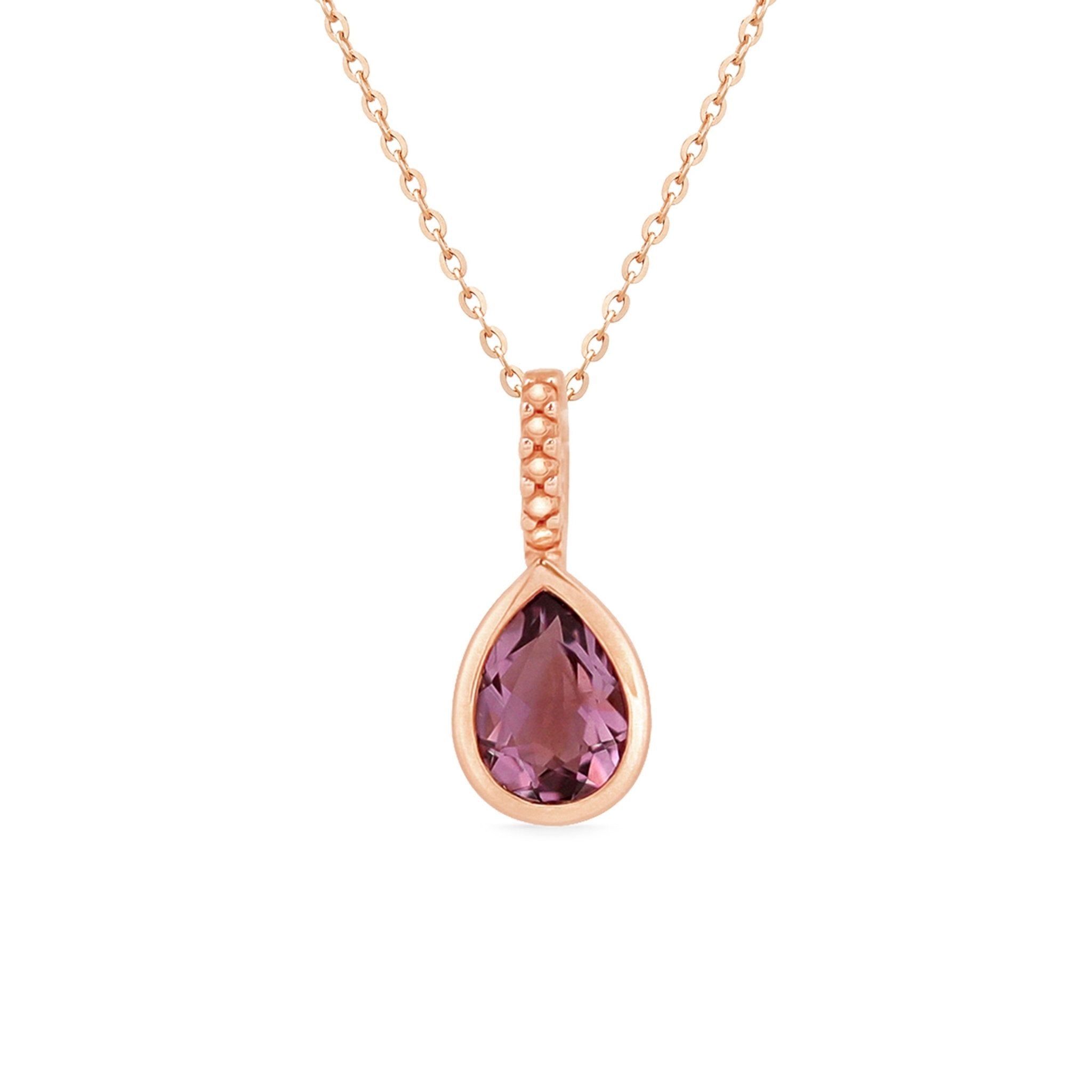 14K Rose Gold Amethyst Teardrop Pendant Necklace for Women | Elegant Purple Gemstone Jewelry Gift for Birthday, Anniversary & Valentine's Day | Perfect for Evening Wear, Date Night & Special Occasions