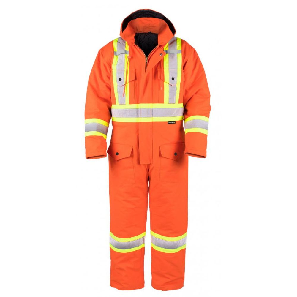 Terra Men's High Visibility Insulated Winter Coverall - Orange Safety Workwear for Cold Weather - Heavy Duty Reflective Coveralls for Construction, Road Work & Outdoor Winter Jobs