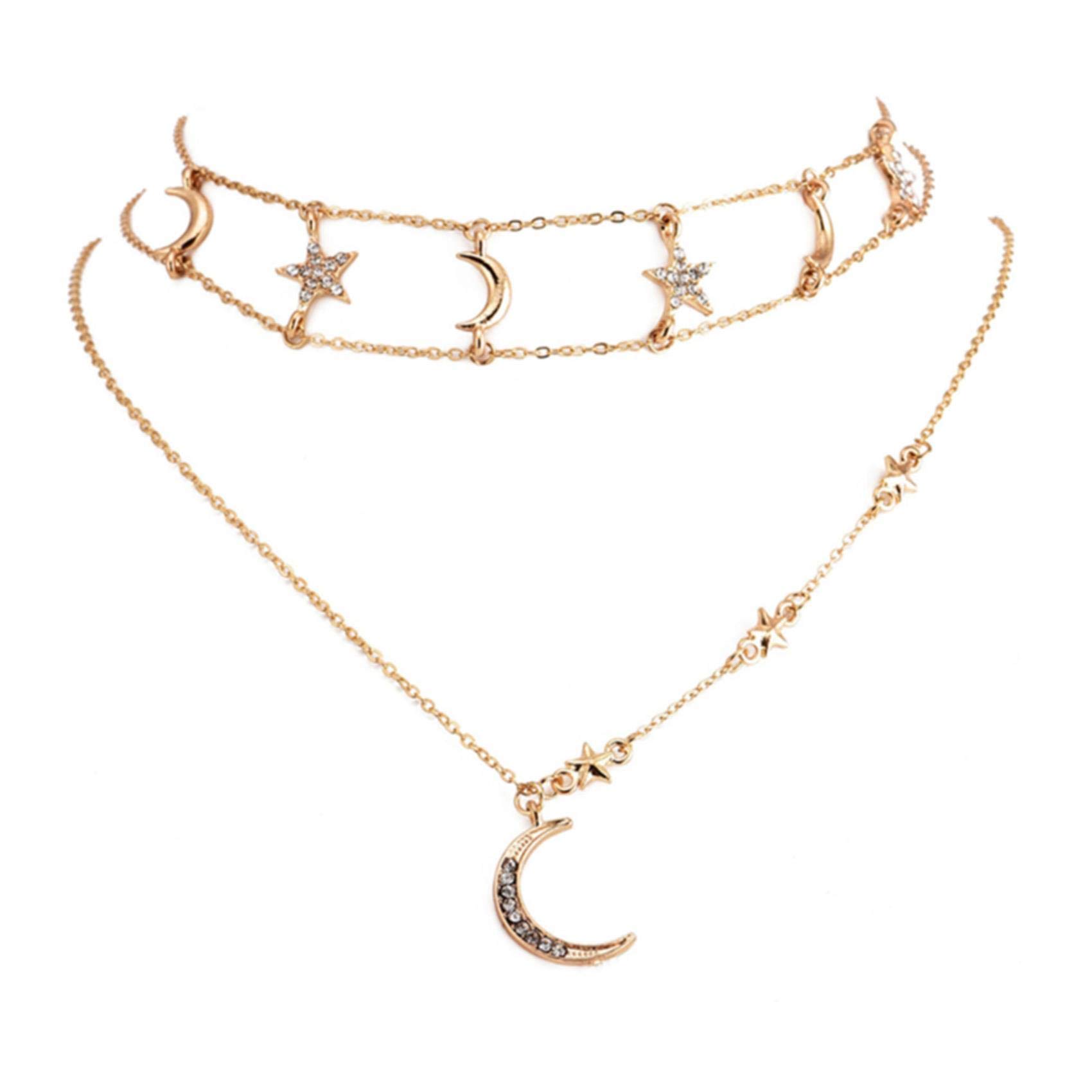 Atmneris Multi-Layer Choker Necklace for Women - Dainty Rhinestone Star & Moon Charm Pendant Layered Necklace Set | Perfect for Date Night, Party & Everyday Wear