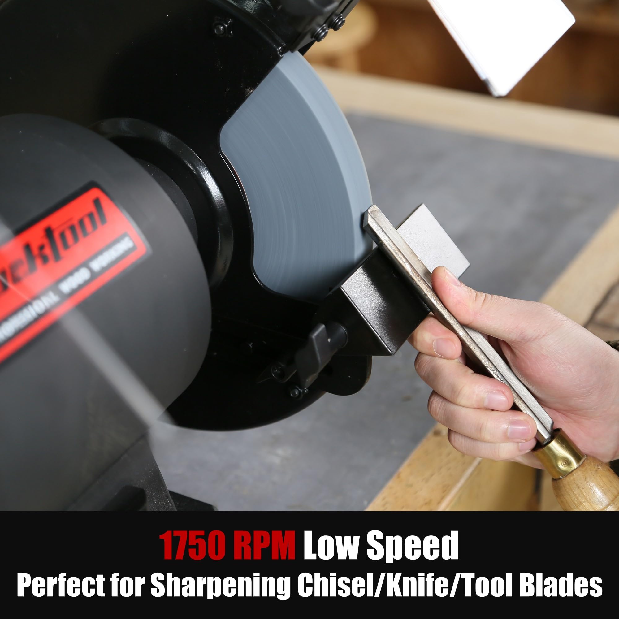 BUCKTOOL 1.5HP 10 Inch Low Speed Bench Grinder - 1750 RPM Table Grinder with 13A Motor, High Precision Wobble-Free Wheel for Metal & Woodworking - Perfect for Sharpening Tools, Knives & DIY Projects