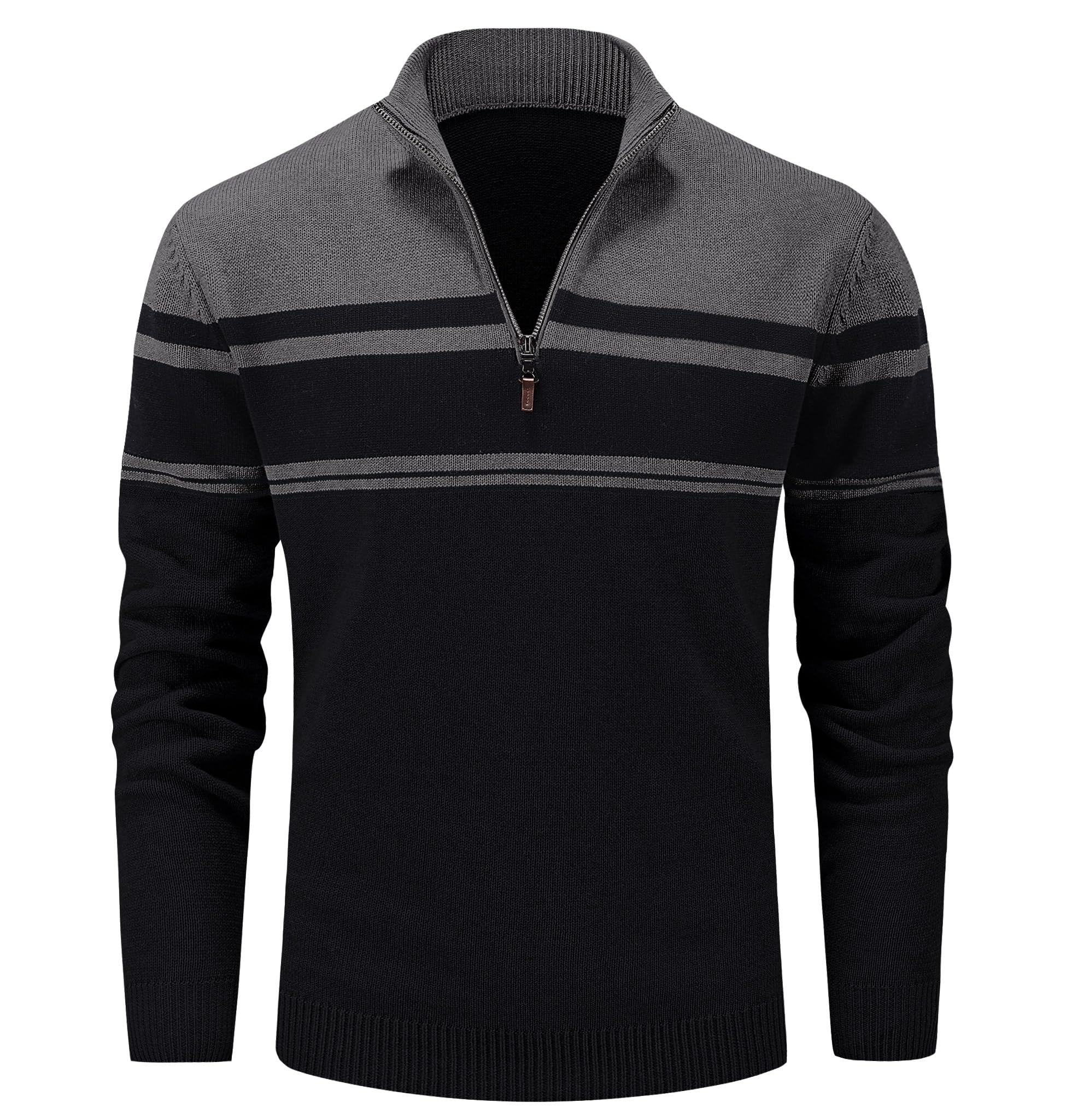 **MAGCOMSEN Men's 1/4 Zip Cotton Sweater Pullover - Striped Polo Sweater for Fall & Winter | Warm Casual Sweatshirt for Outdoor & Office Wear**