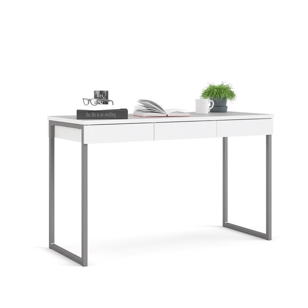 Pemberly Row Modern White Home Office Desk - 3-Drawer Multi-Functional Writing Desk for Small Spaces | Perfect for Remote Work & Study