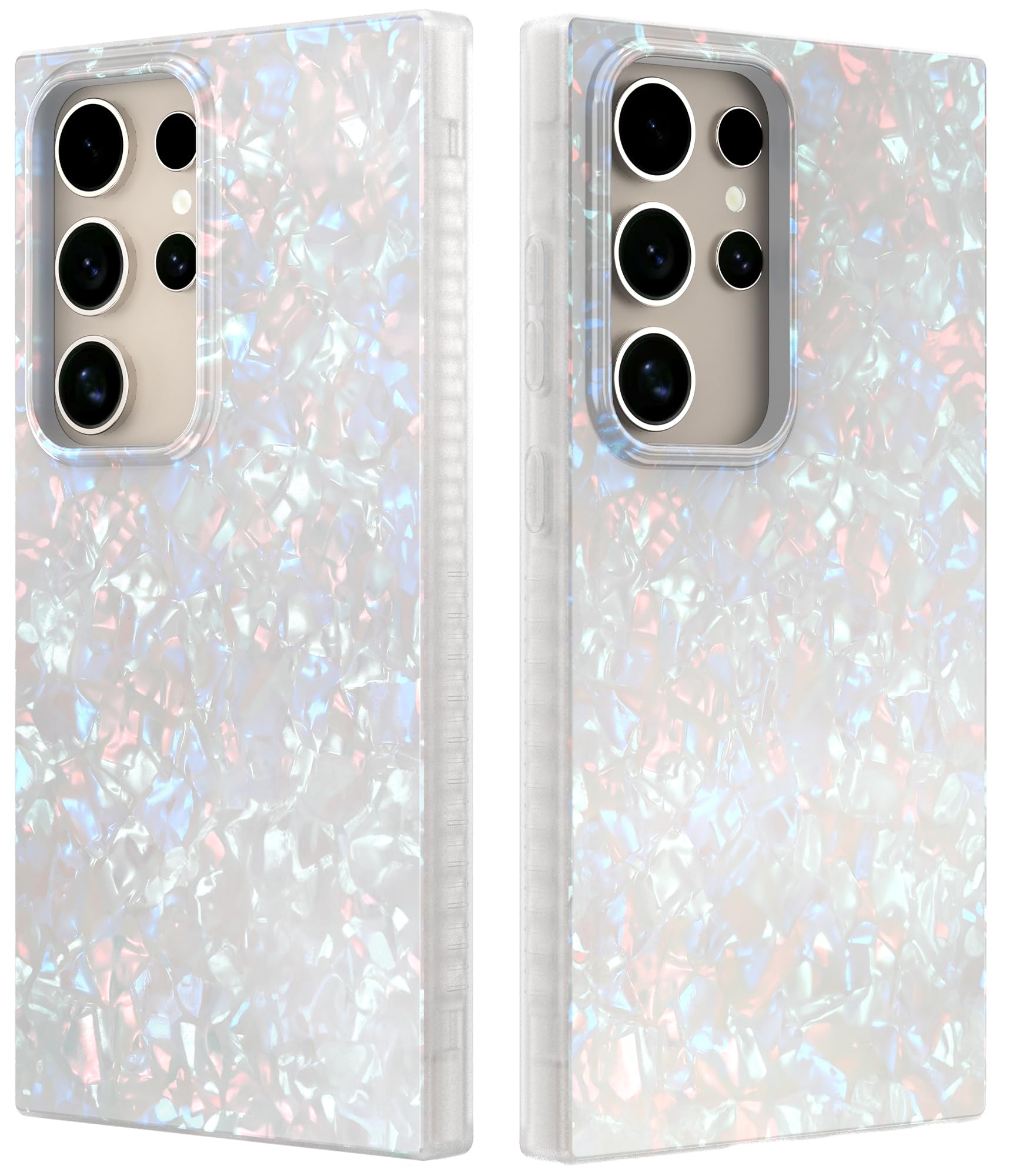 LONLI Hue - Shockproof Case for Samsung Galaxy S24 Ultra - Elegant White Pearl Tortoise Shell Design - Stylish Protective Cover for Women, Men & Teens (2024 Model) - Perfect for Everyday Use, Travel & Work - HUE-BMB-S24U