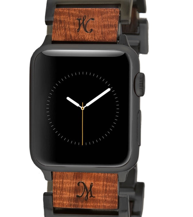 Premium Koa Wood Hybrid Black Apple Watch Band - Stylish & Durable Replacement Strap for Apple Watch Series 1-9 - Perfect for Workouts, Office & Casual Wear