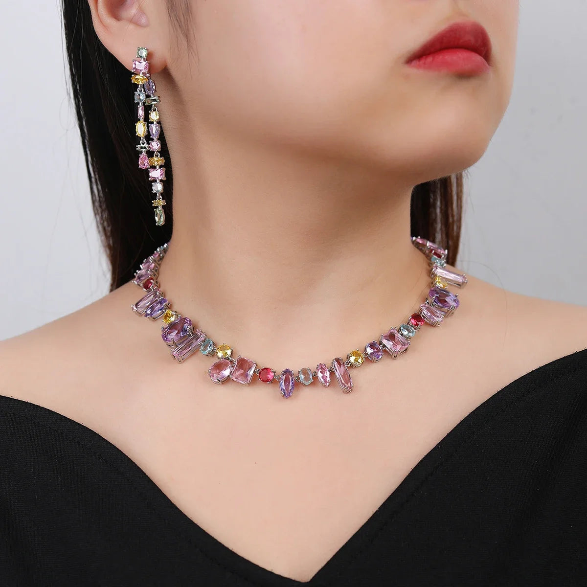 Elegant CZ Cubic Zirconia Jewelry Set for Women - Necklace & Earrings Wedding Party Accessories | Perfect for Bridal, Prom, Evening Events and Special Occasions