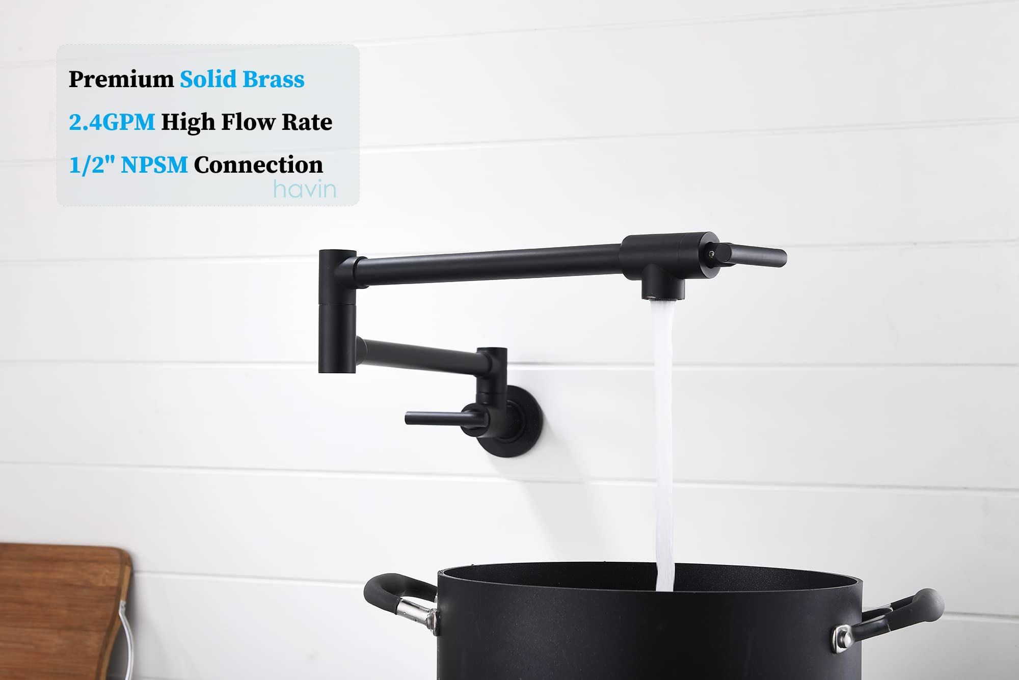 Premium Matte Black Brass Pot Filler - Wall Mount Commercial Kitchen Faucet with Flexible Swing Arms for Coffee Machines & Cooking | Heavy Duty Copper Construction for Restaurants & Home Kitchens