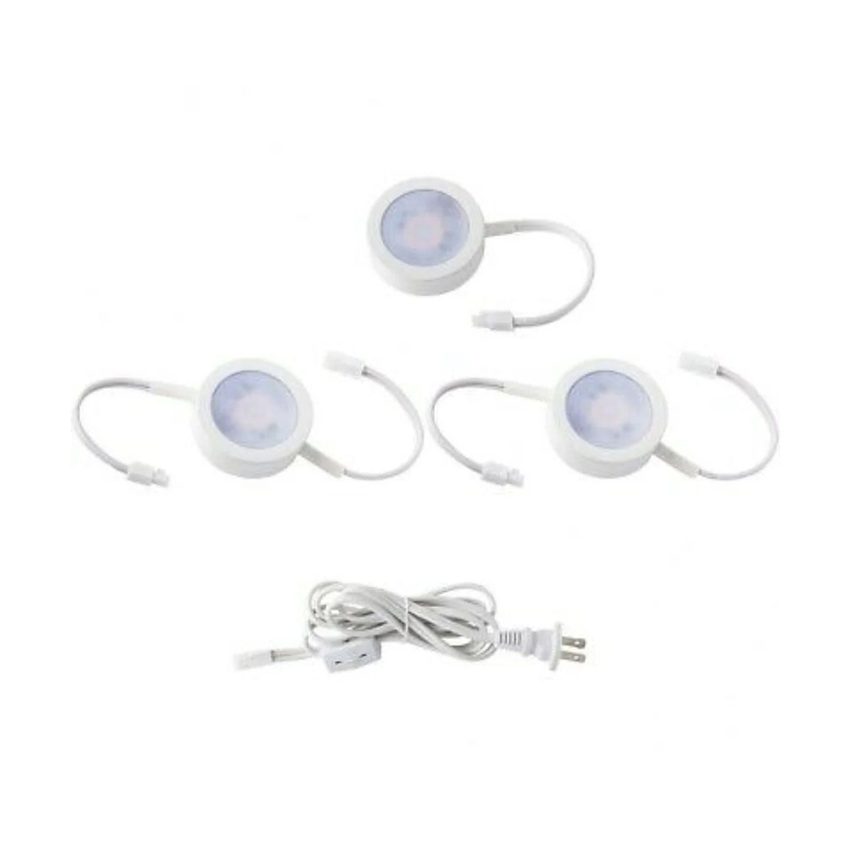 120V LED Puck Light Kit with Power Cord - 3 CCT Selectable (3000K/4000K/6000K) - Dimmable Under Cabinet Lighting for Kitchen, Closet, Shelf & Display Cases