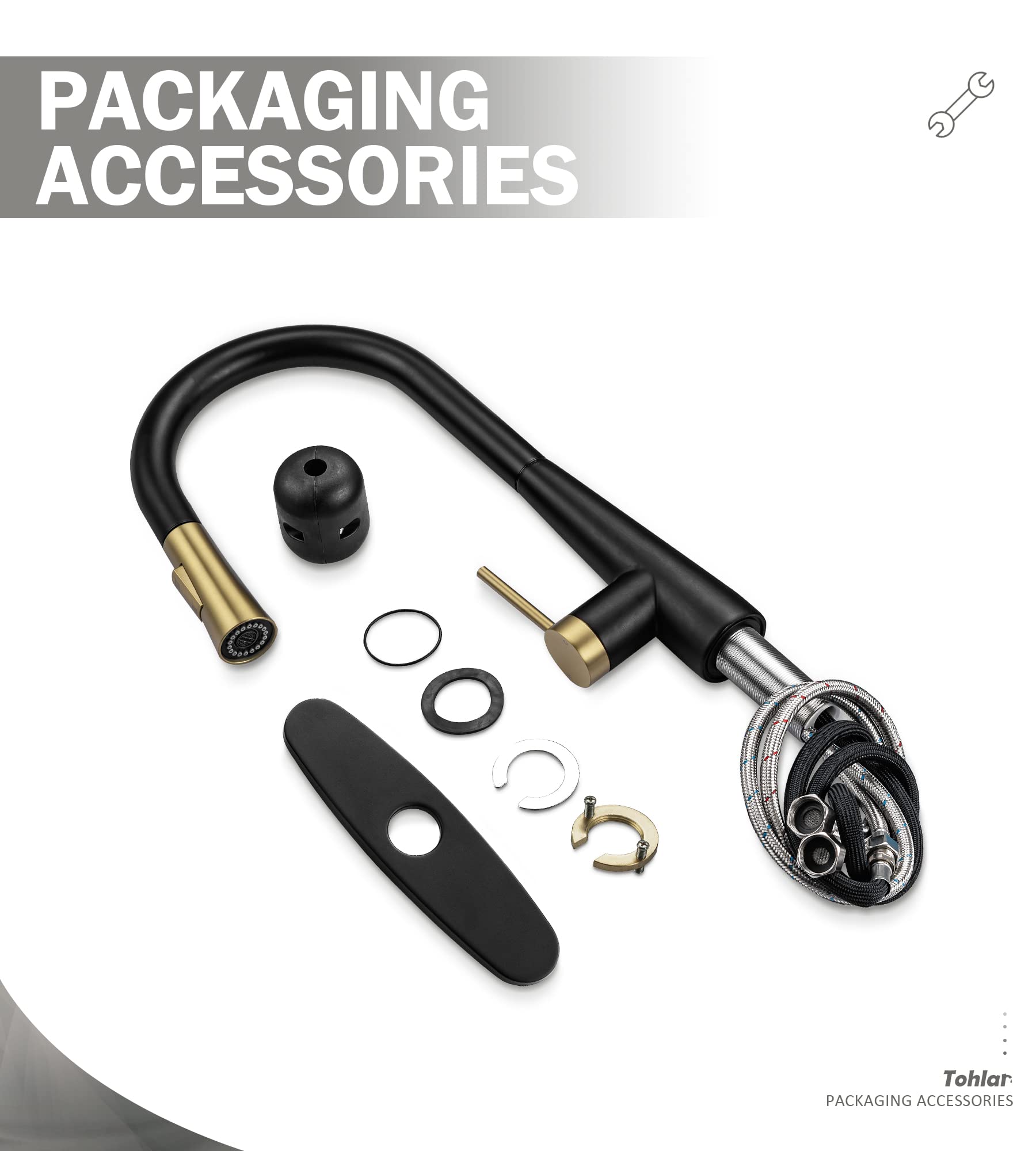 Black & Gold Kitchen Faucet with Pull-Down Sprayer - Modern Matte Black Stainless Steel for Home Kitchen