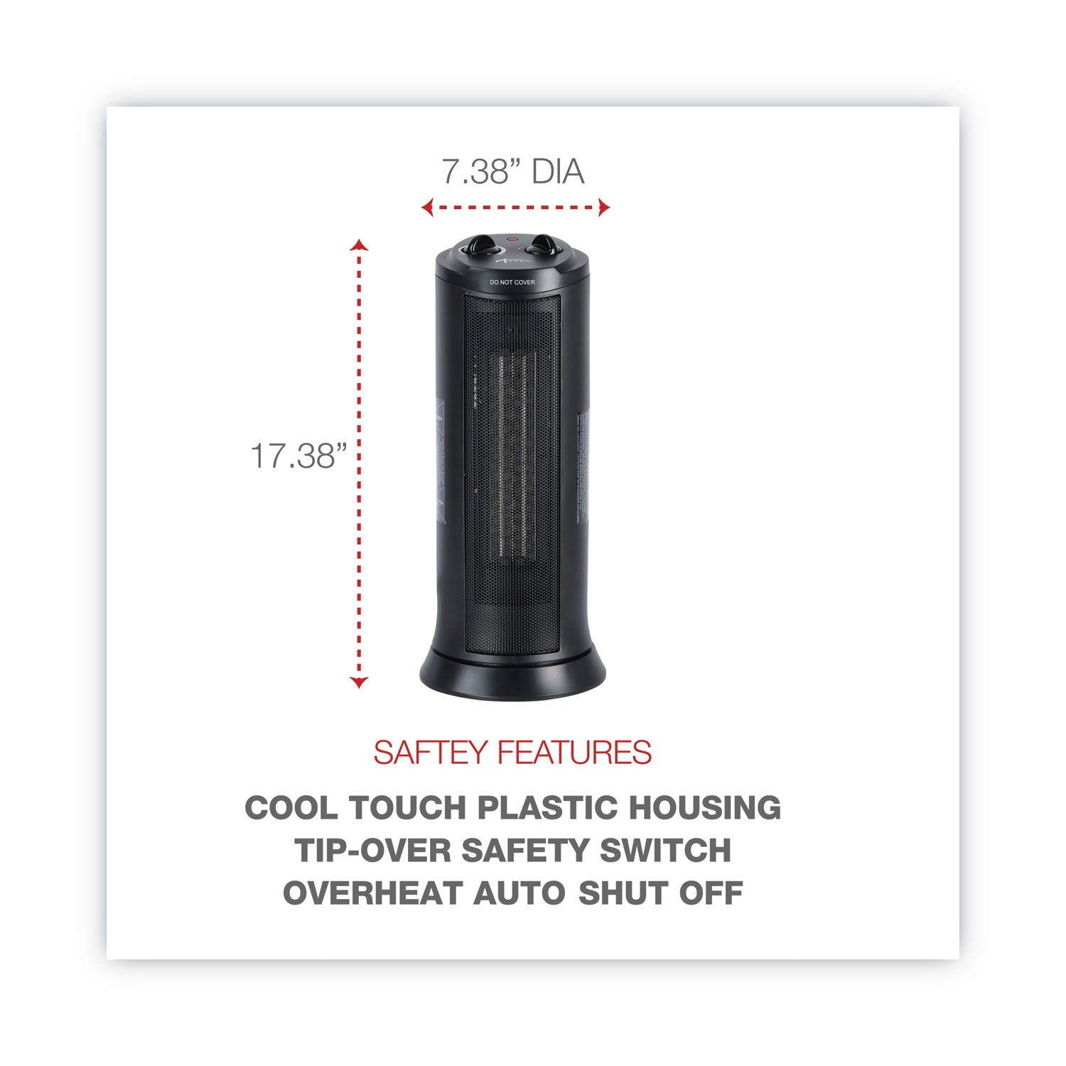 Alera® Mini Tower Ceramic Heater - 1500W Portable Space Heater with Adjustable Thermostat, 7.37