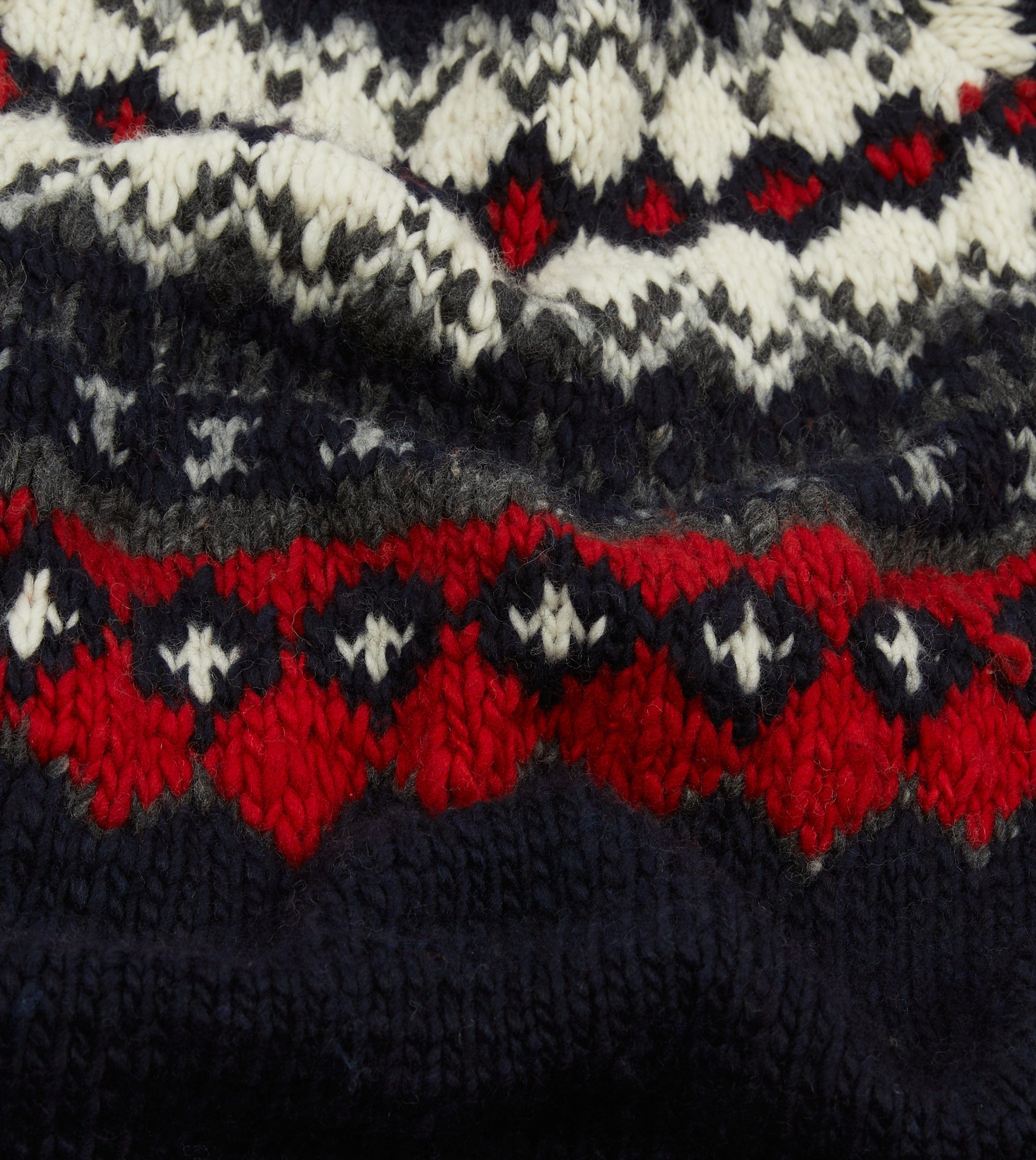 Drake's Navy and Red Fairisle Merino Wool Jumper - Warm Winter Knit Sweater for Men, Cozy Crewneck Pullover for Casual Outfits & Holiday Gatherings
